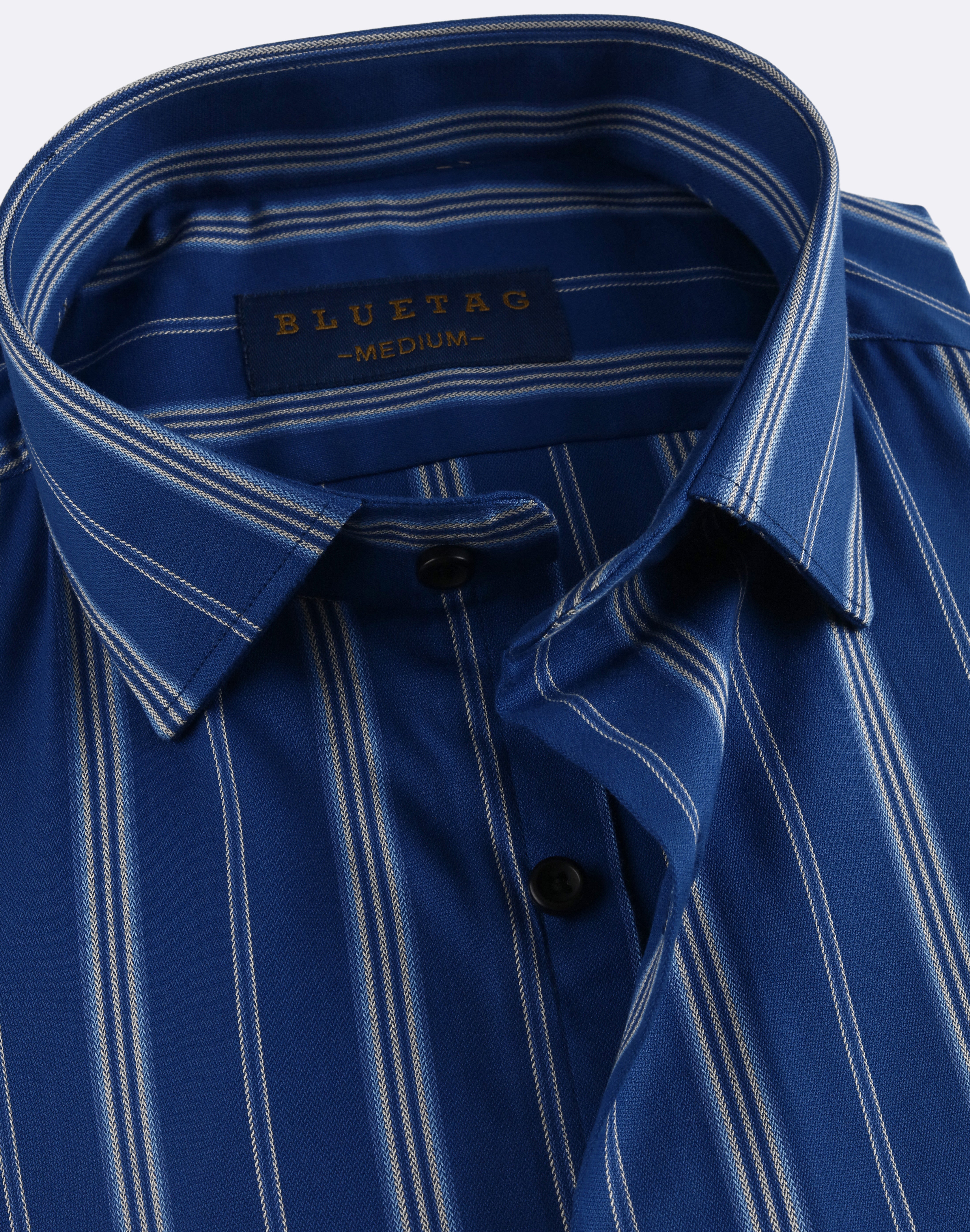 Teal & White Bold Striped Shirt