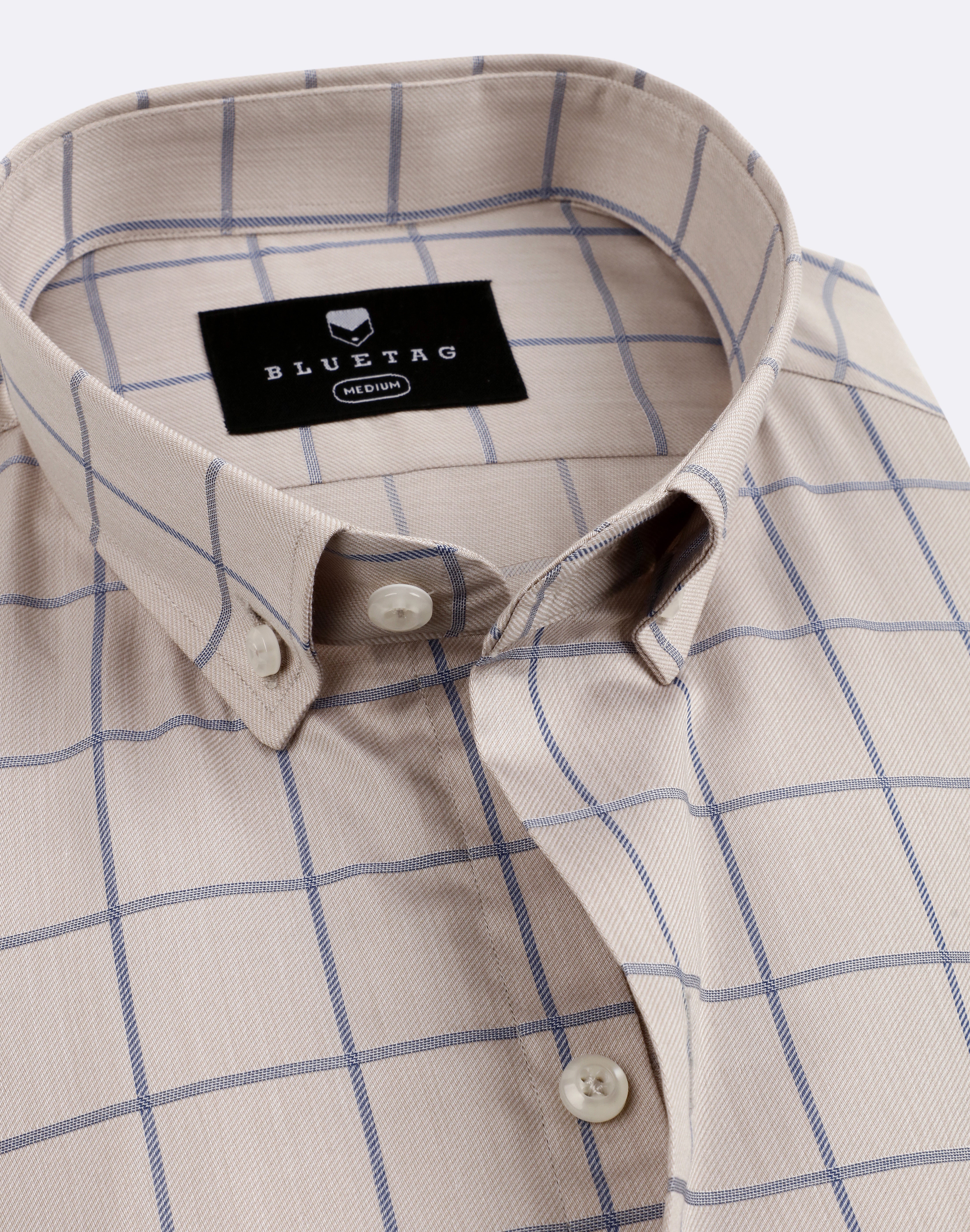 Khaki & Blue Windowpane Checkered