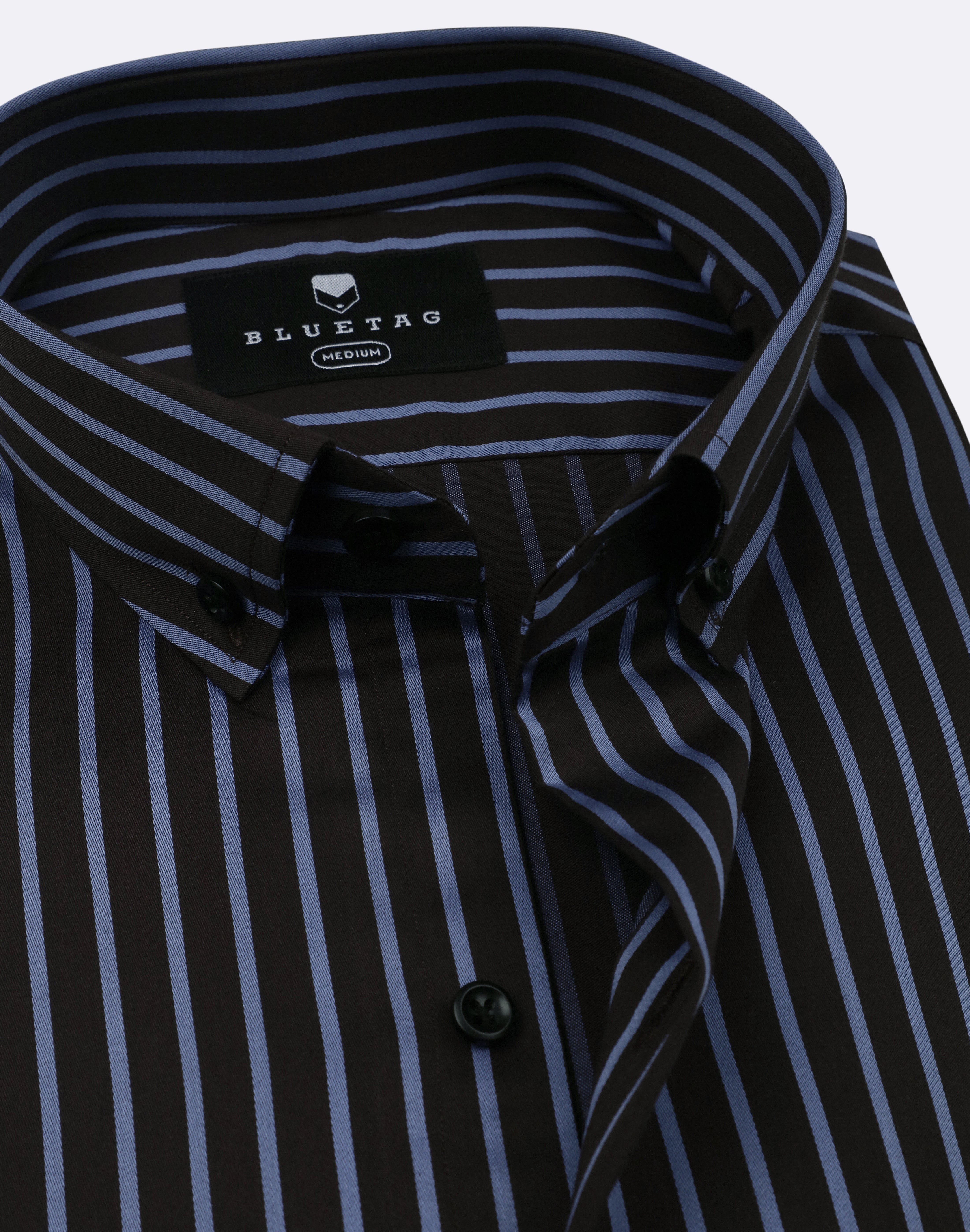 Classic Brown & Indigo Striped Shirt