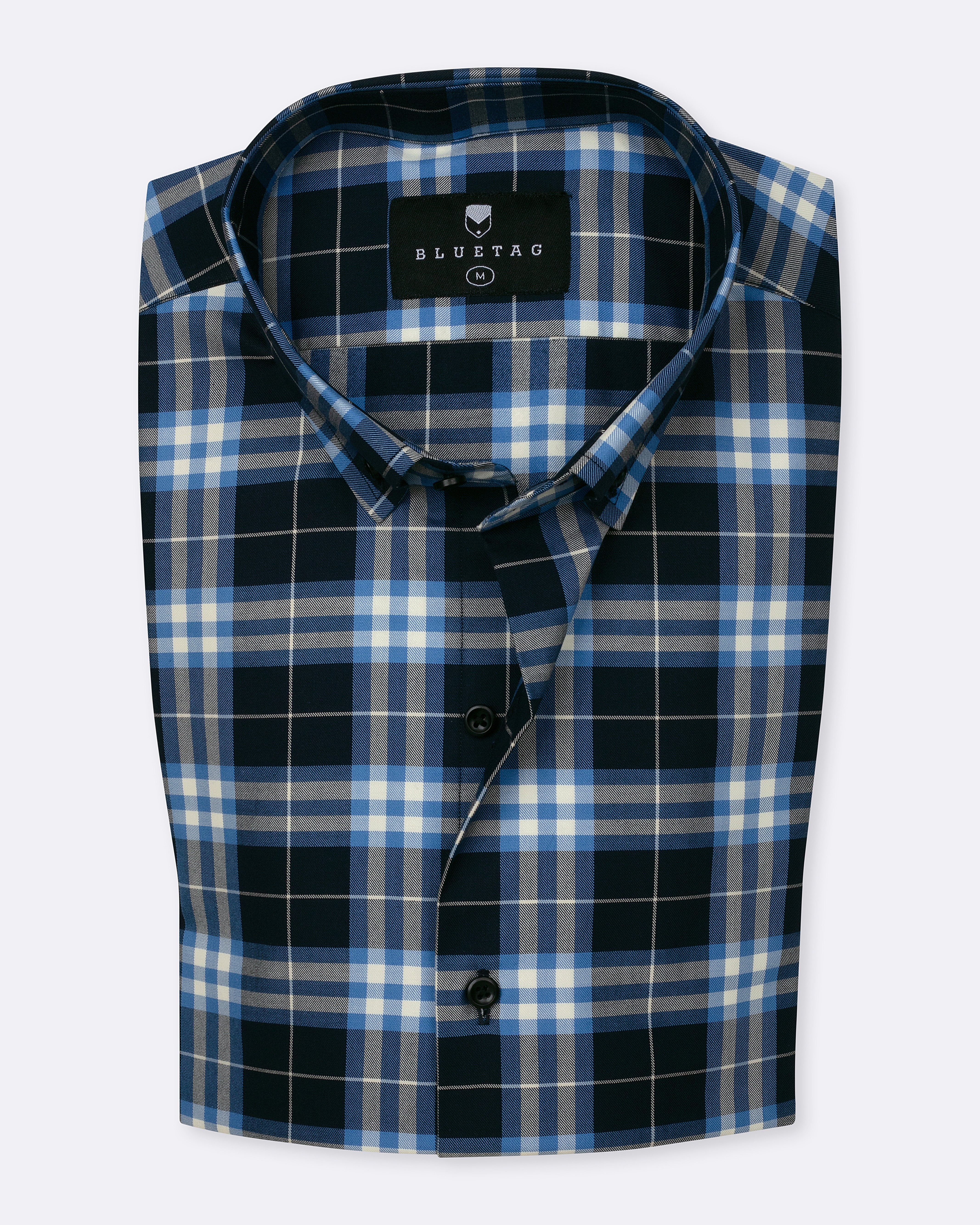Midnight Deep Navy & Grey Plaid Checkered