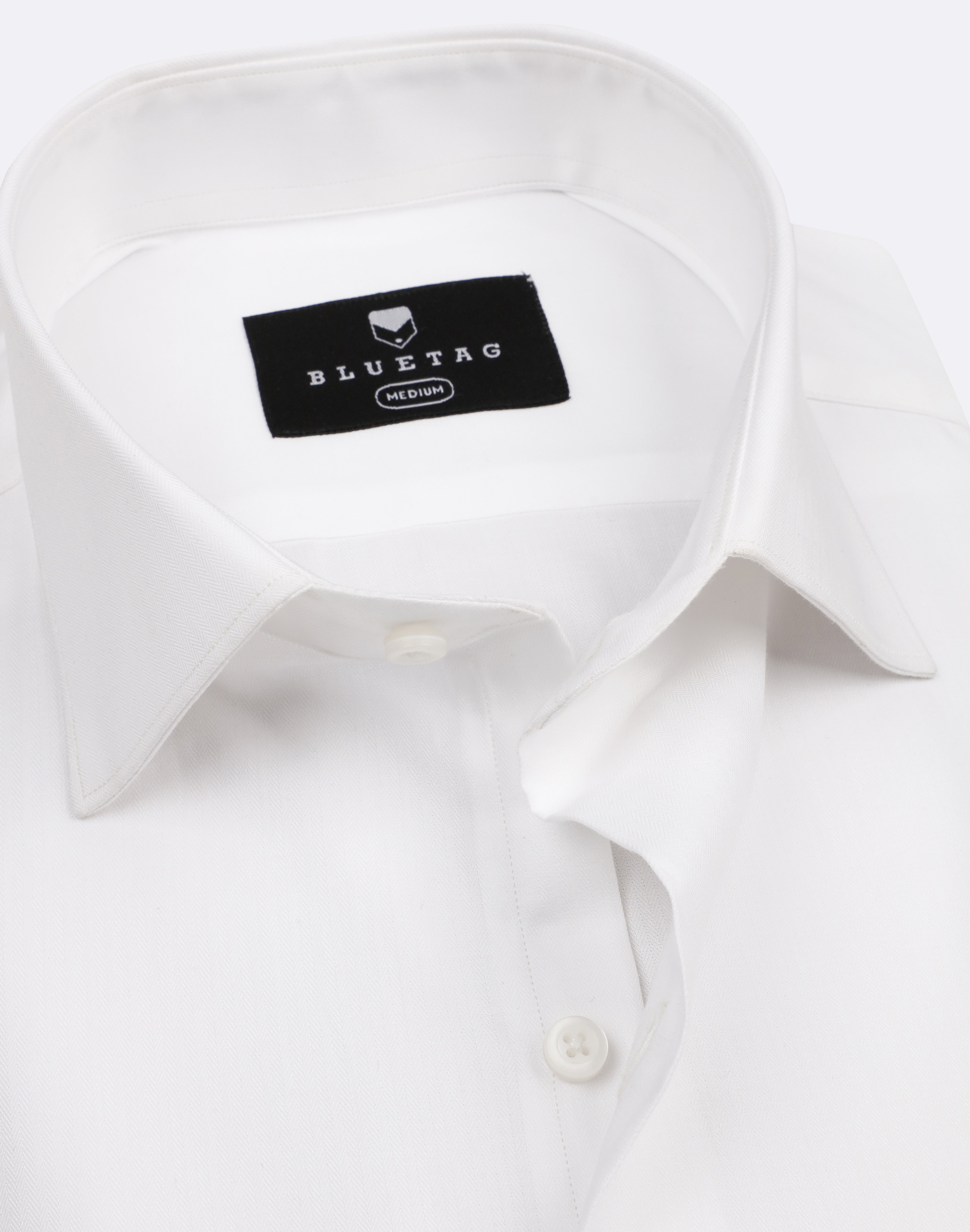 White Herringbone Solid Shirt