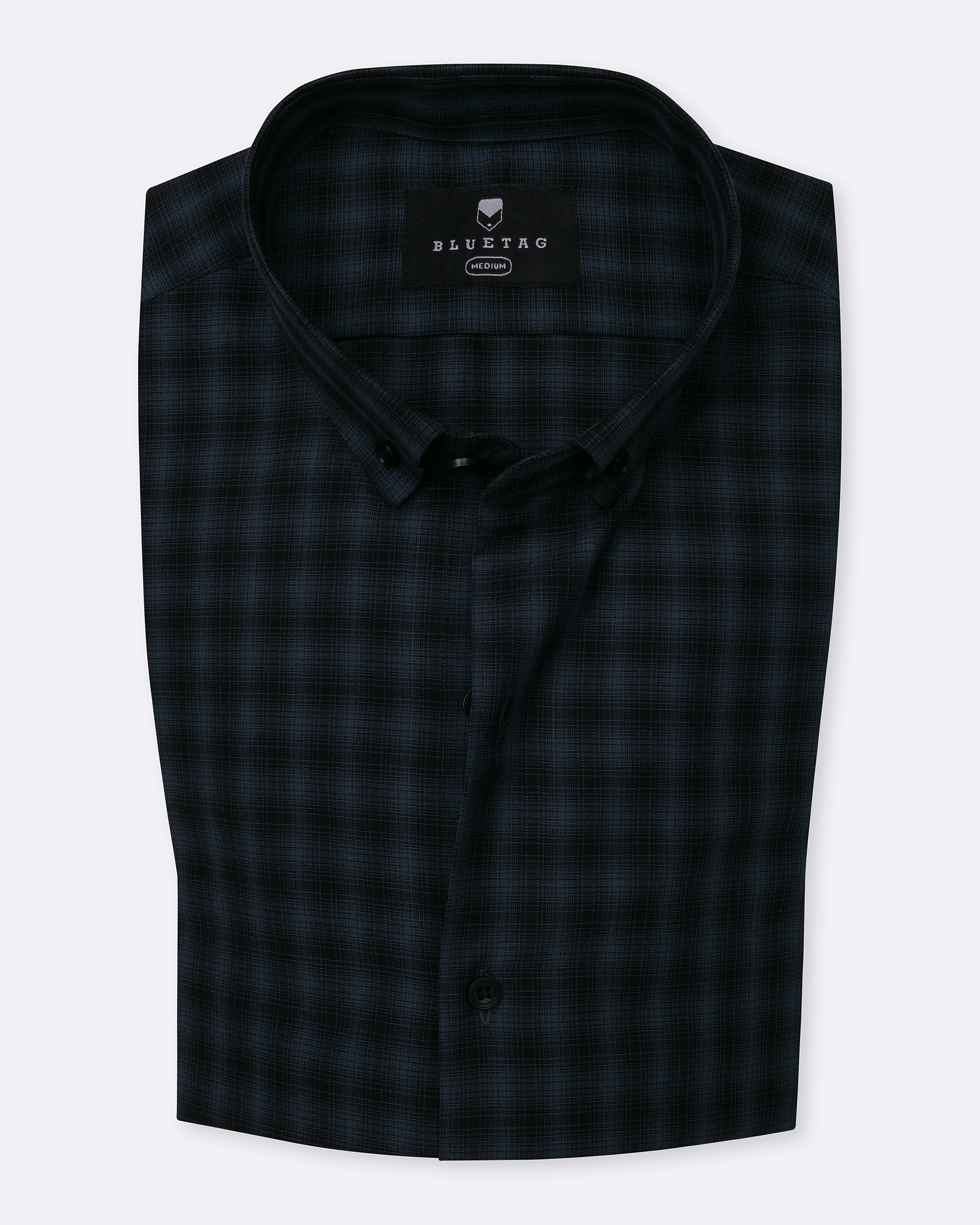 Grey & Black Self Textured Gingham Checkered