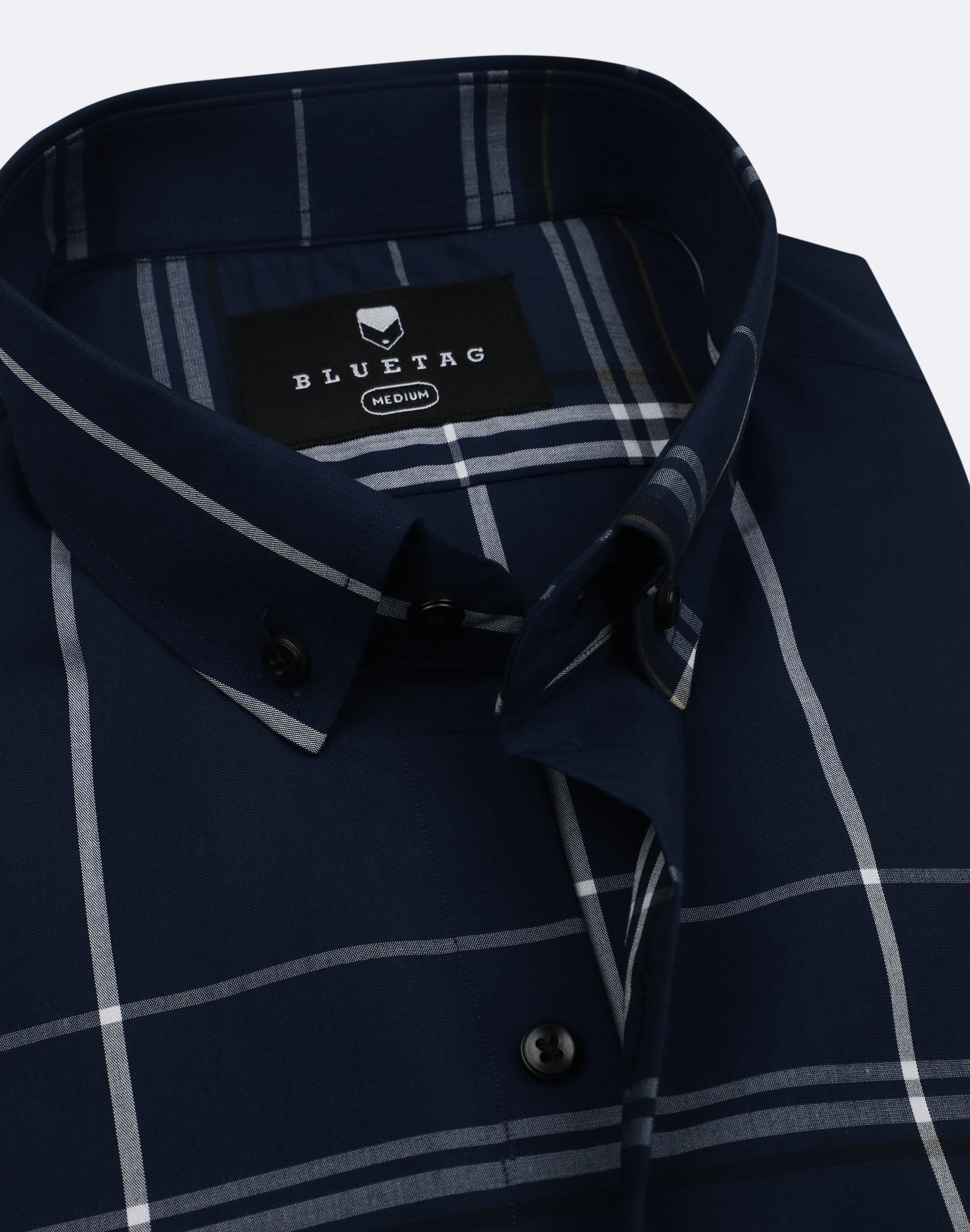 Deep Navy & White Bold Checkered