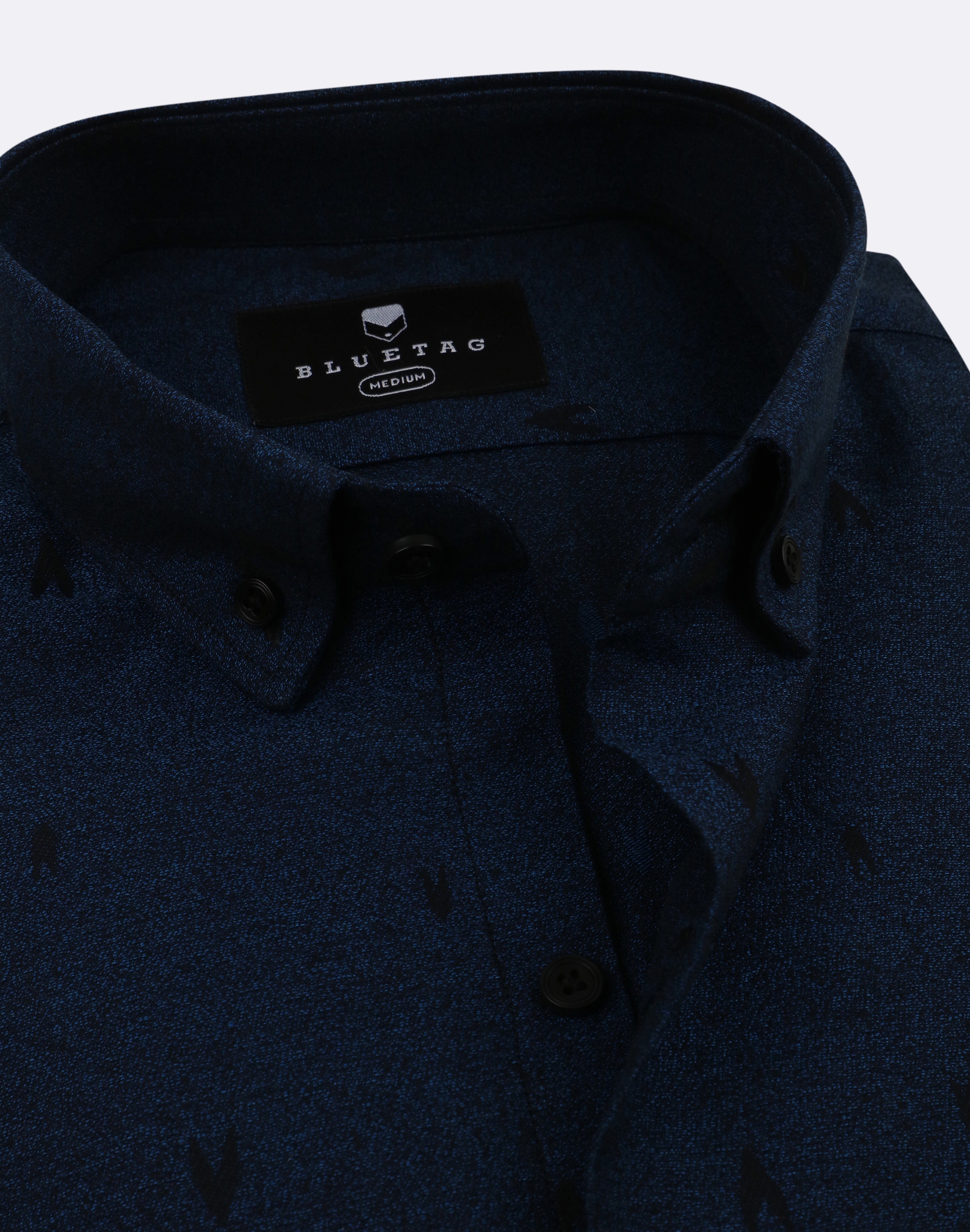 Deep Navy & Black Self Textured Shirt