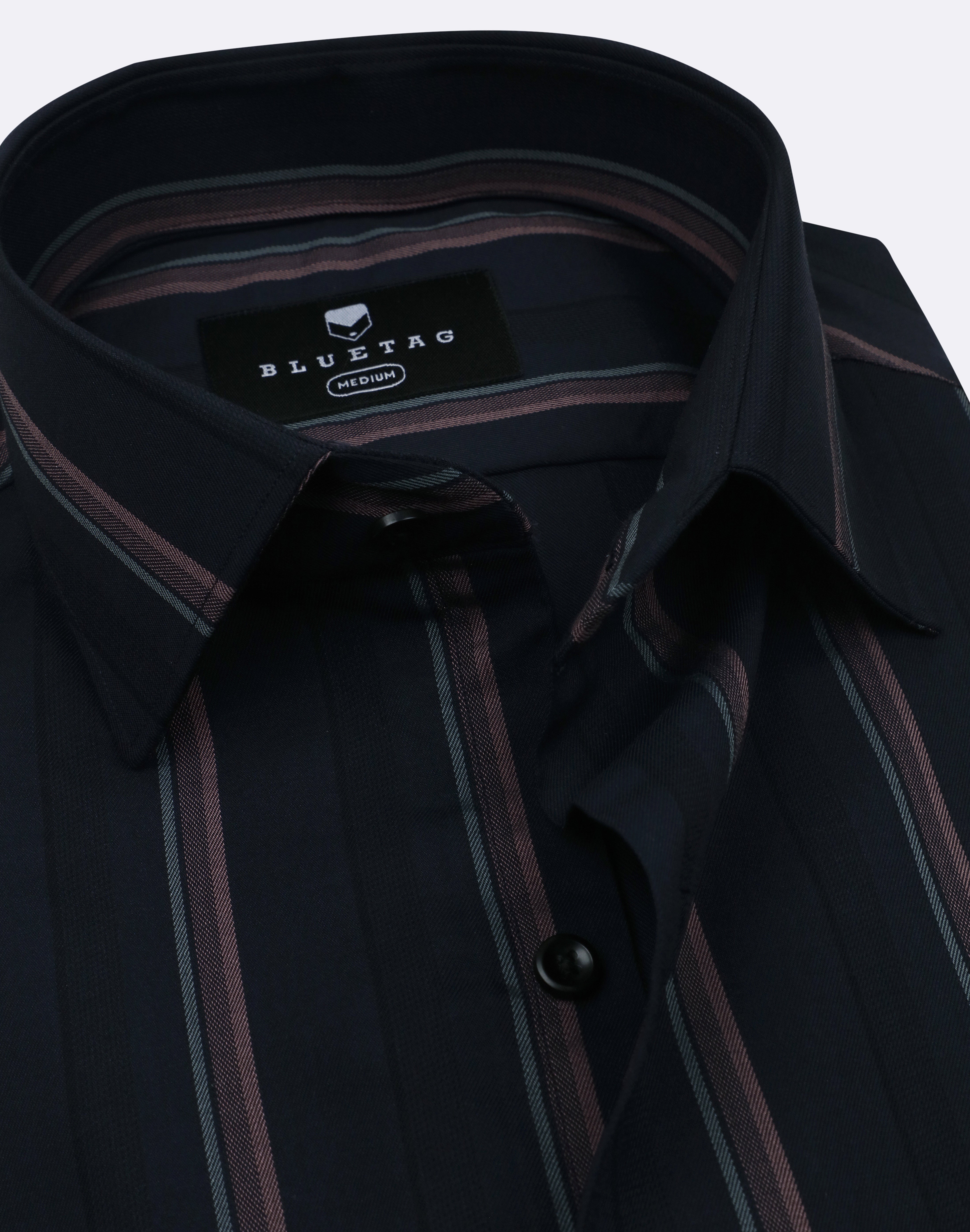 Navy & Pink Broad Striped Shirt