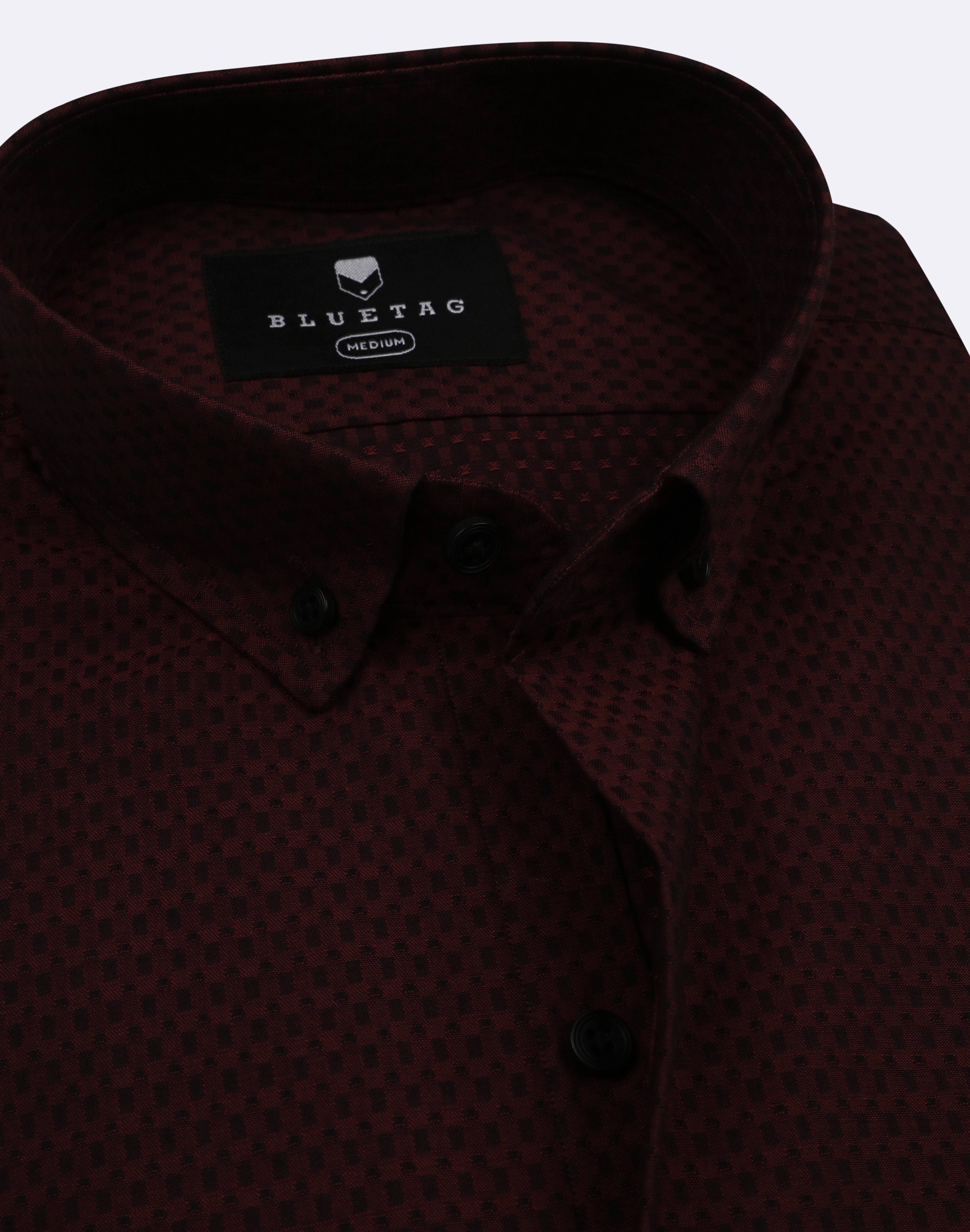 Maroon & Black Self Textured Shirt