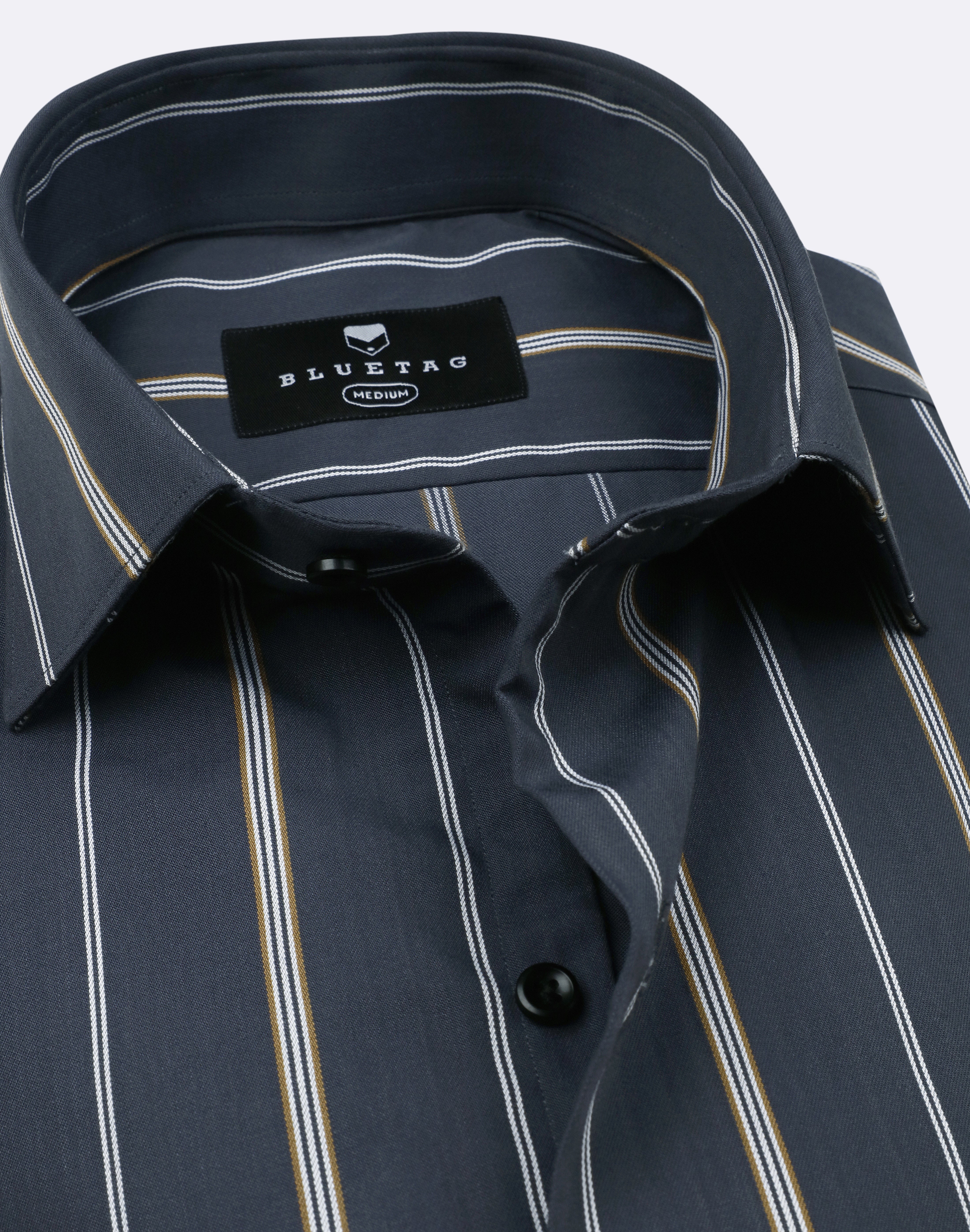 Midnight Grey & White Bold Striped Shirt