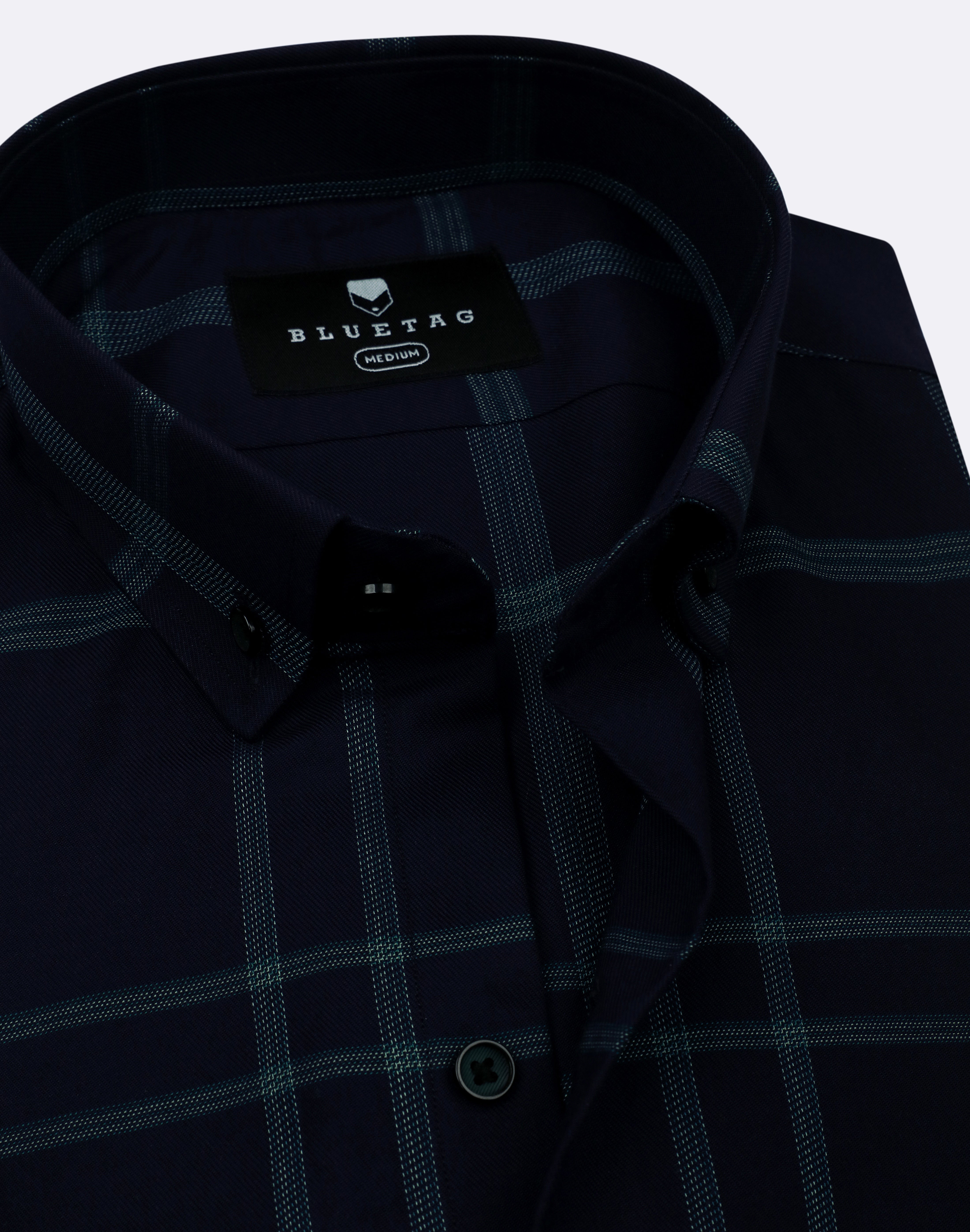 Deep Navy & Green Windowpane Checkered