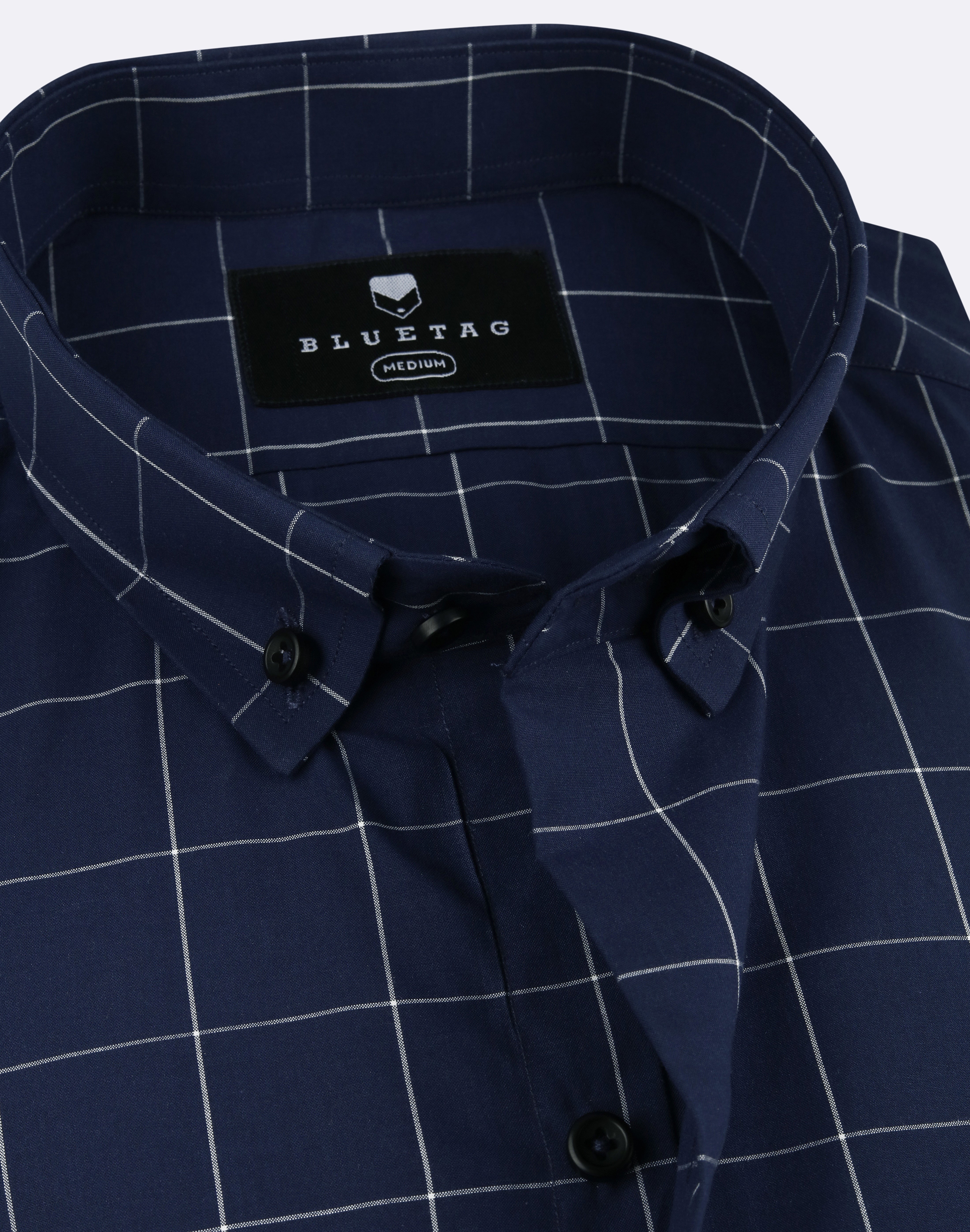 Navy Blue Windowpane Checkered