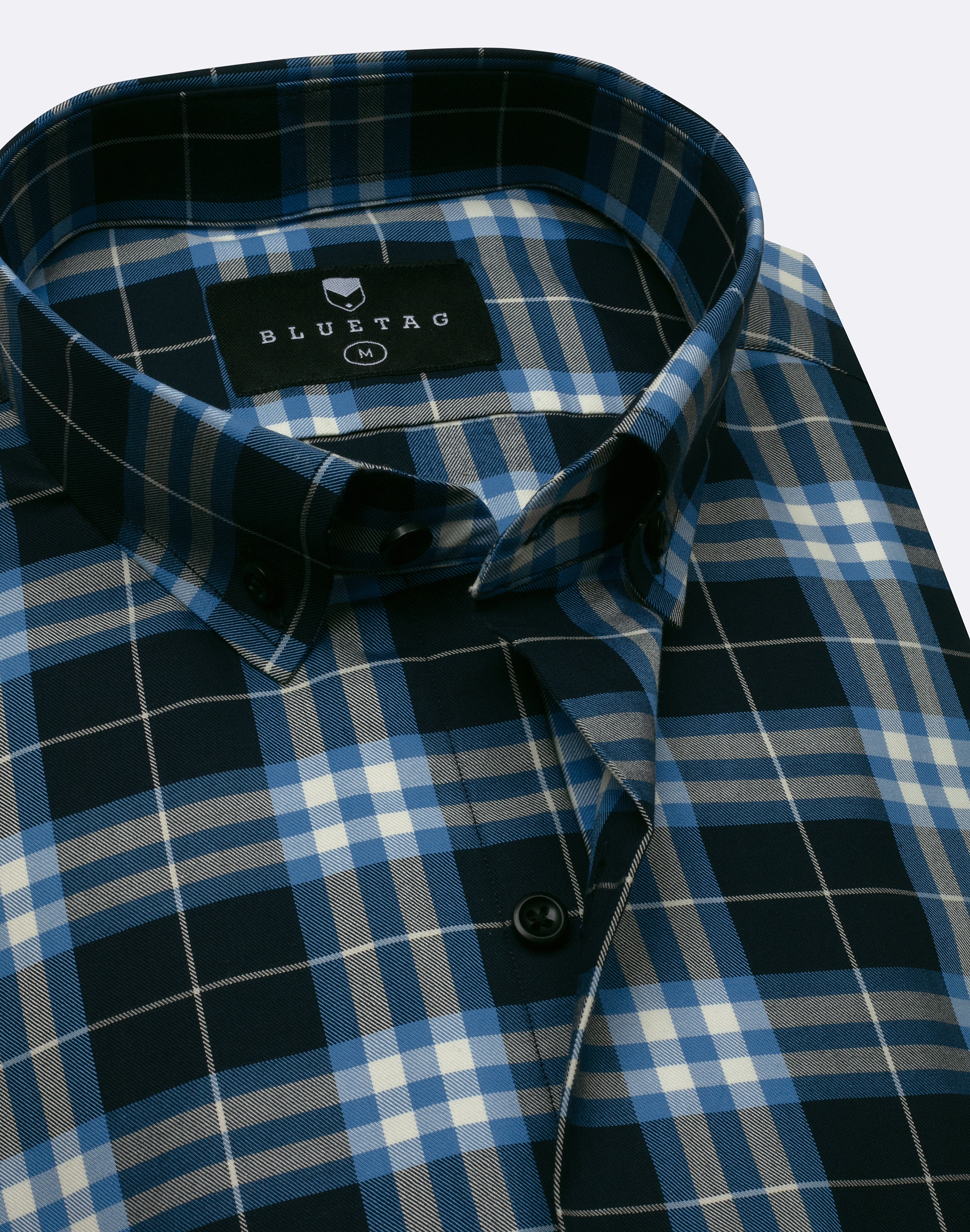 Midnight Deep Navy & Grey Plaid Checkered