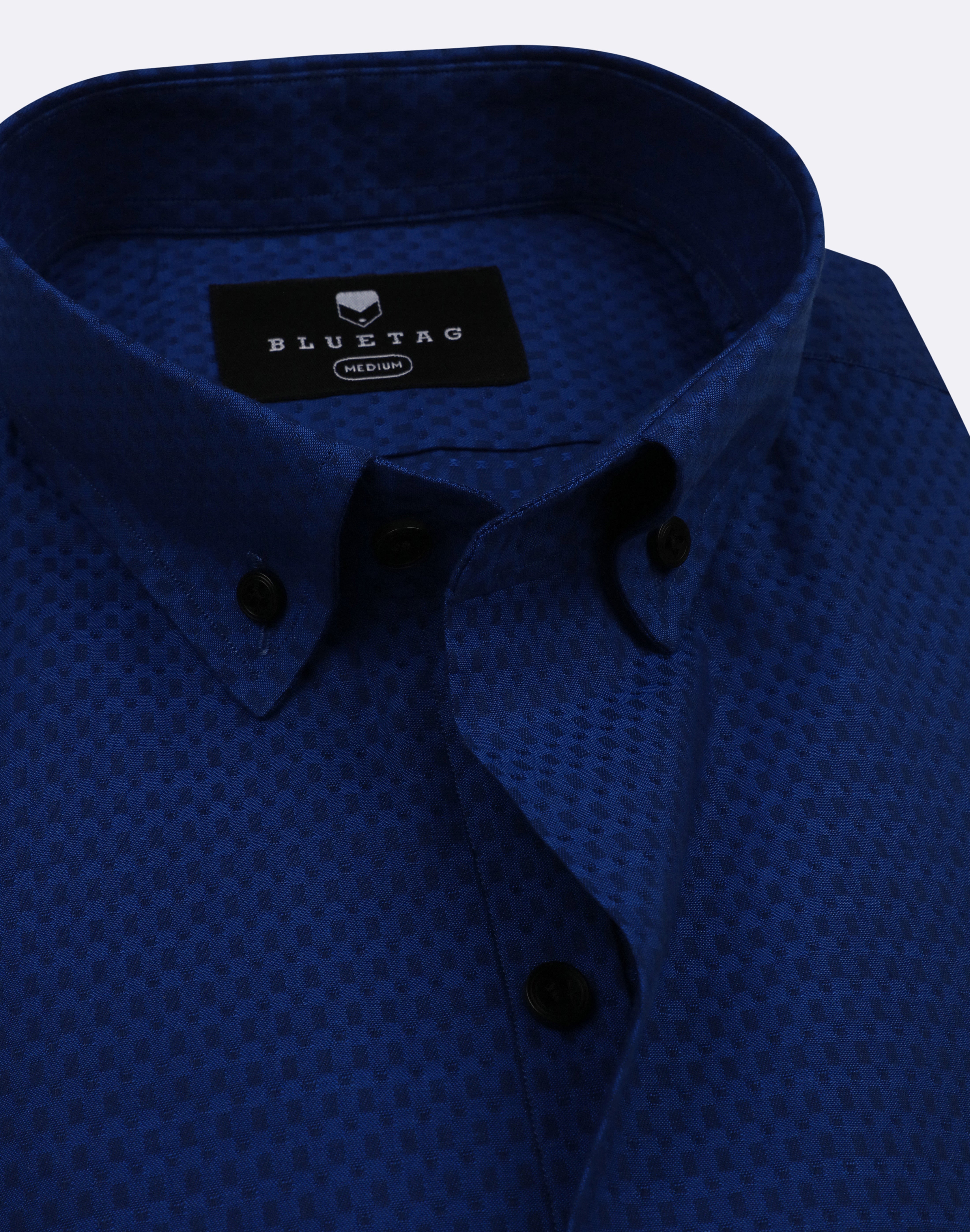 Royal Blue & Black Self Textured Shirt