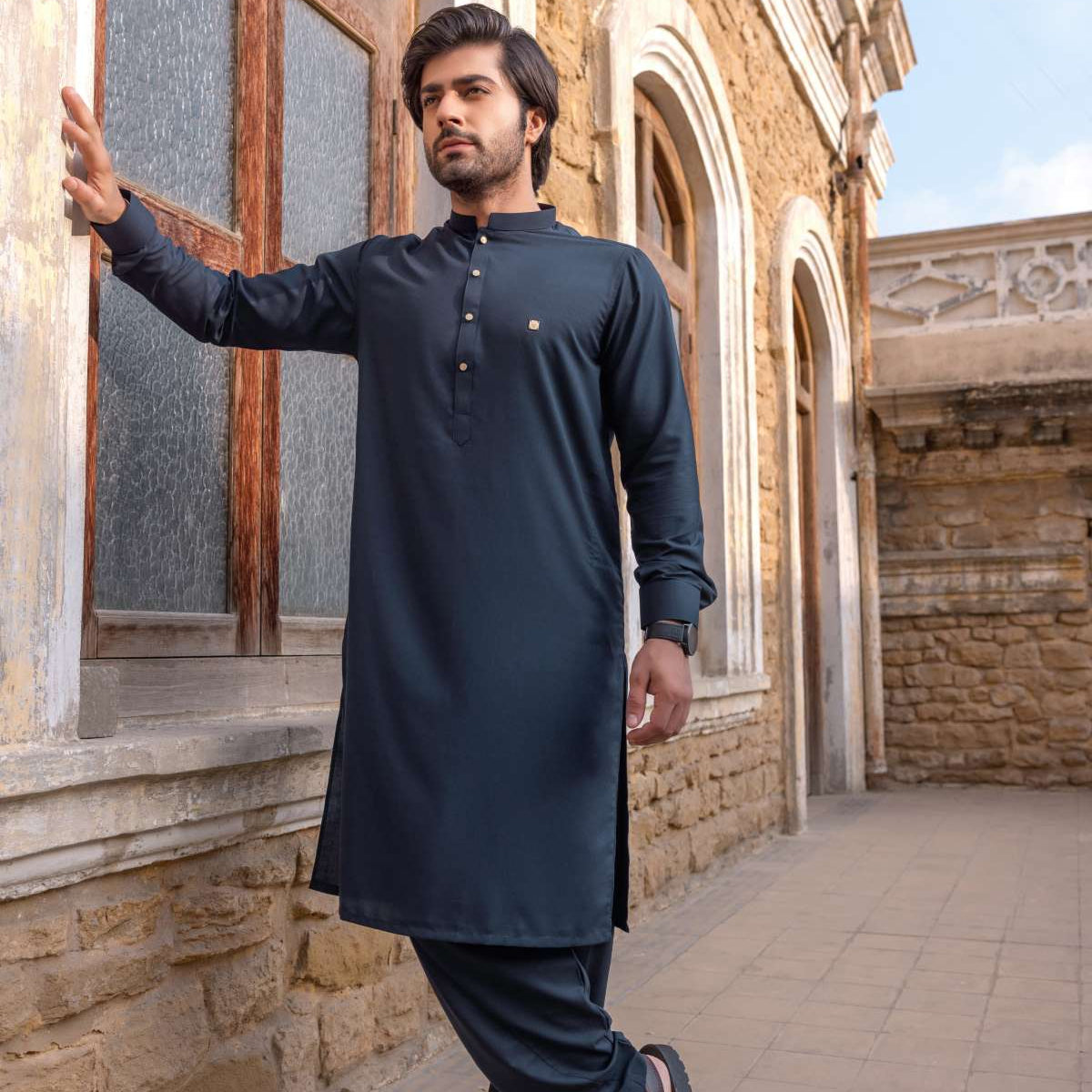 Navy Blue Textured Kameez Shalwaar – B L U E T A G