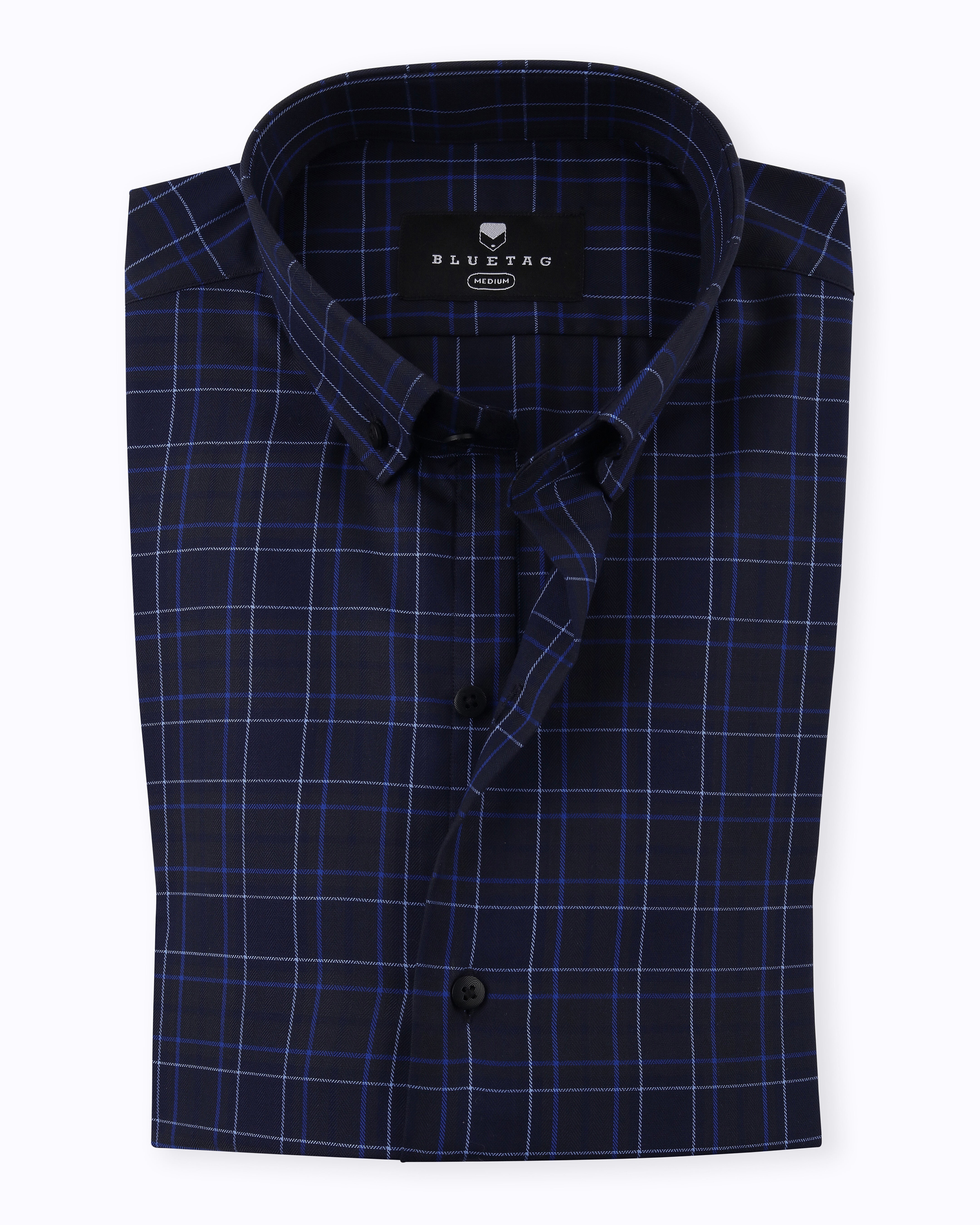 Midnight Blue & Black Grid Checkered