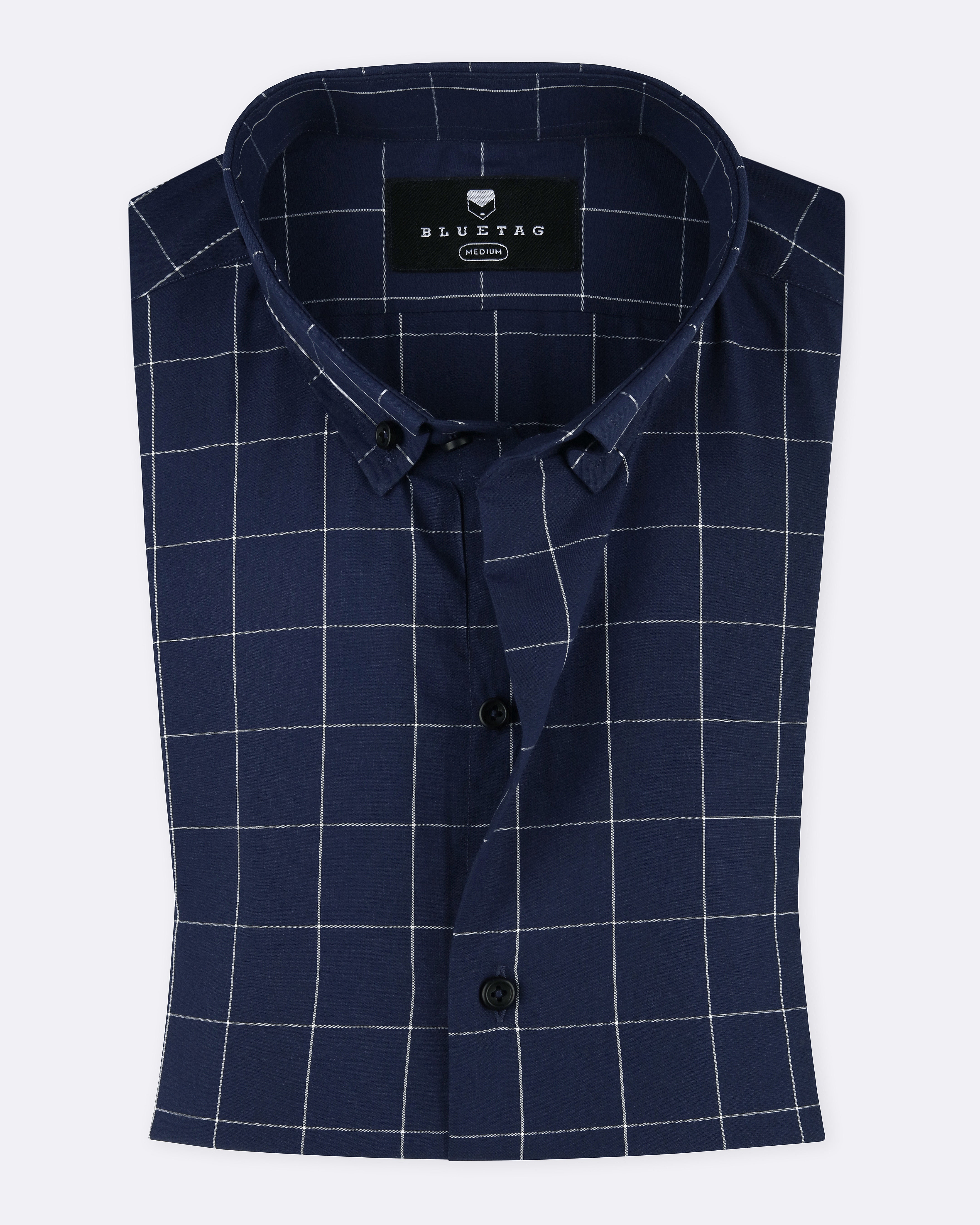 Navy Blue Windowpane Checkered