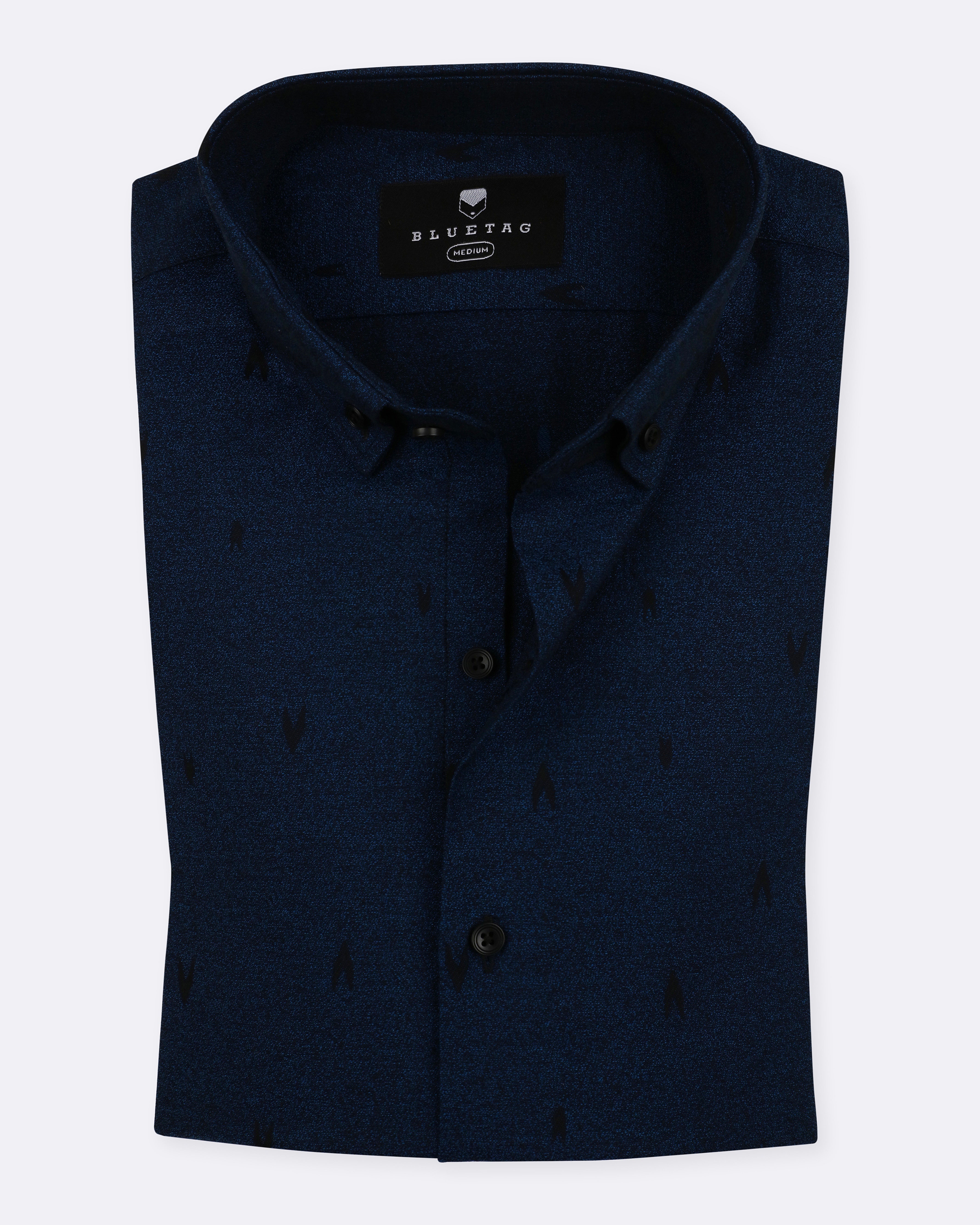 Deep Navy & Black Self Textured Shirt