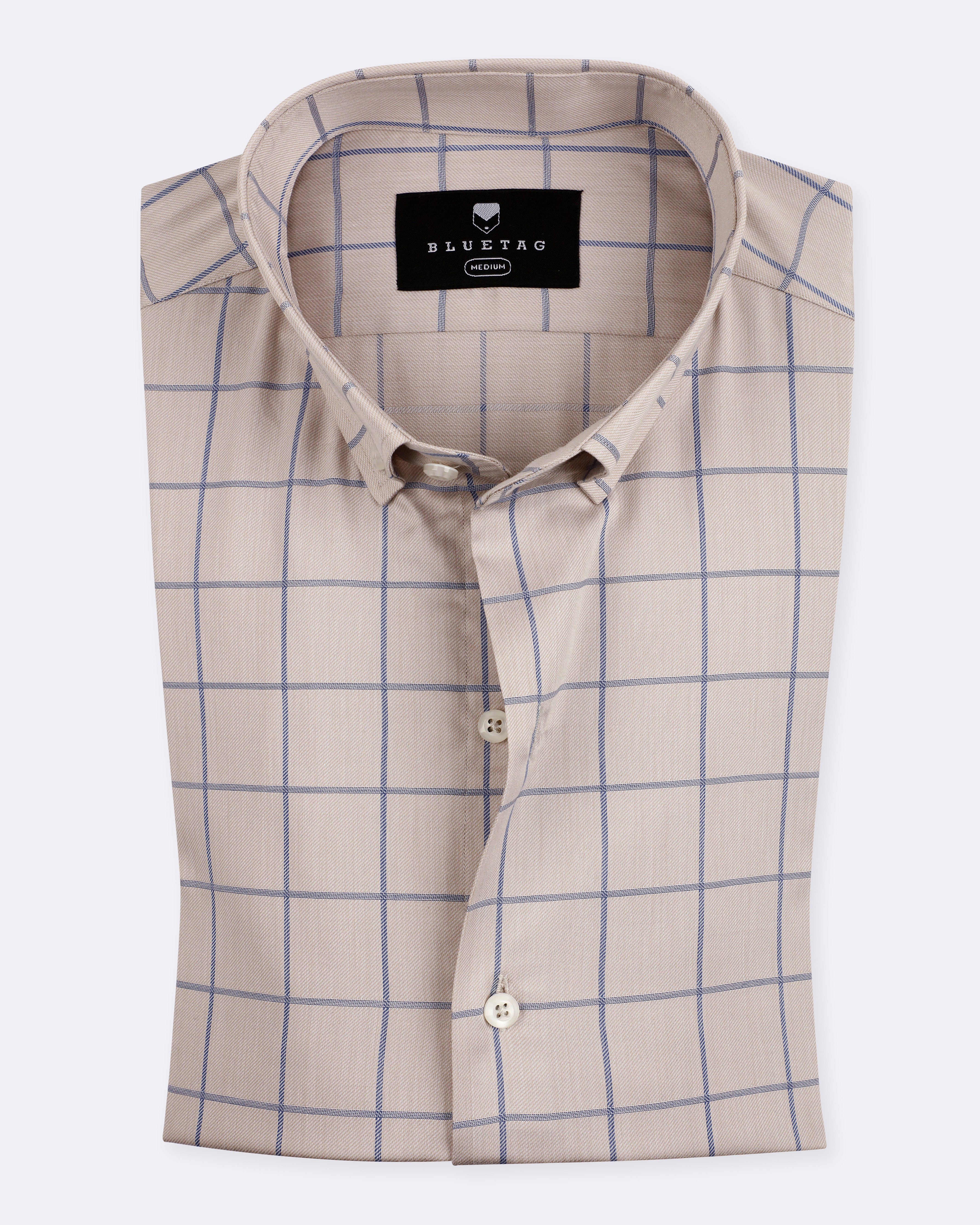 Khaki & Blue Windowpane Checkered