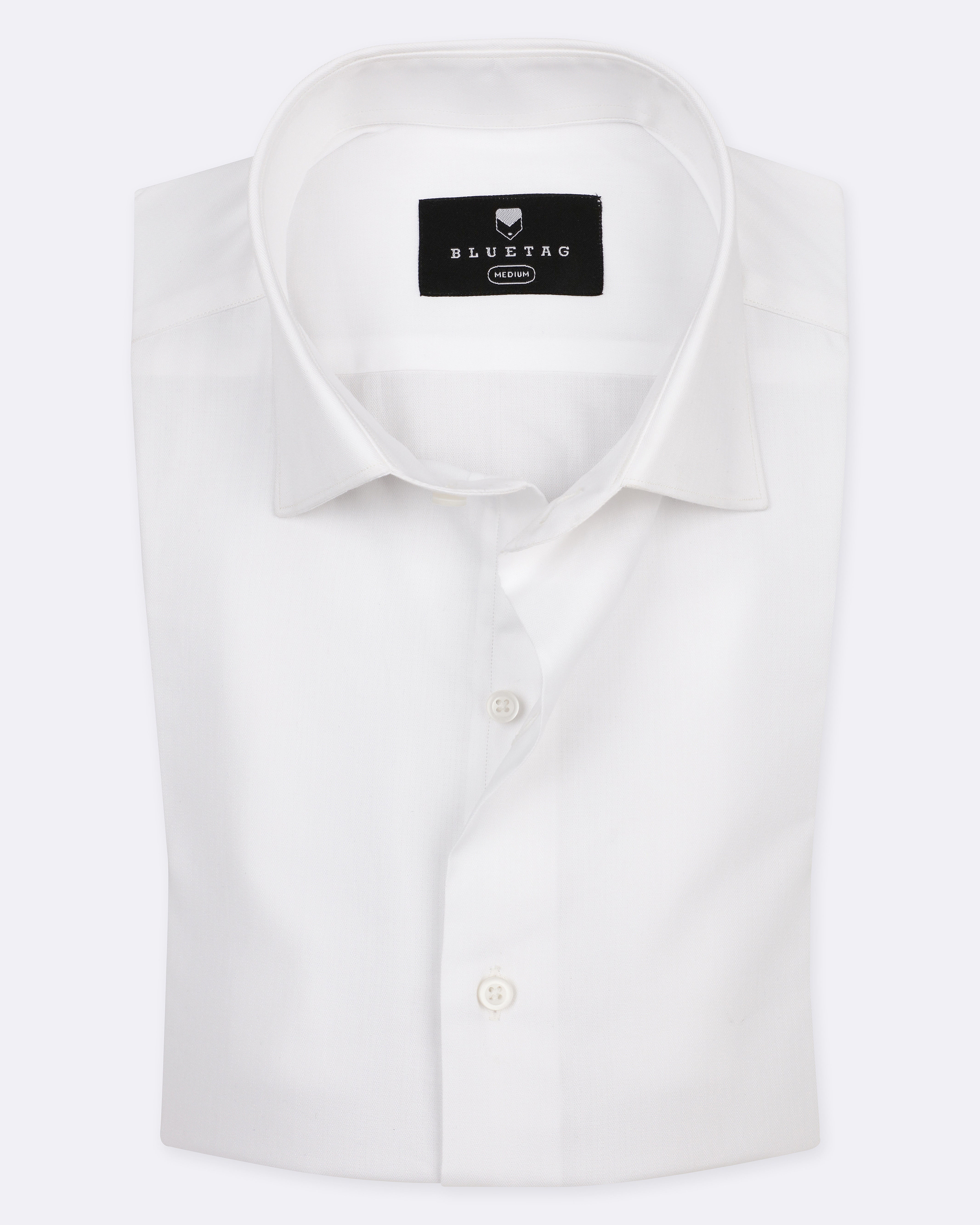 White Herringbone Solid Shirt
