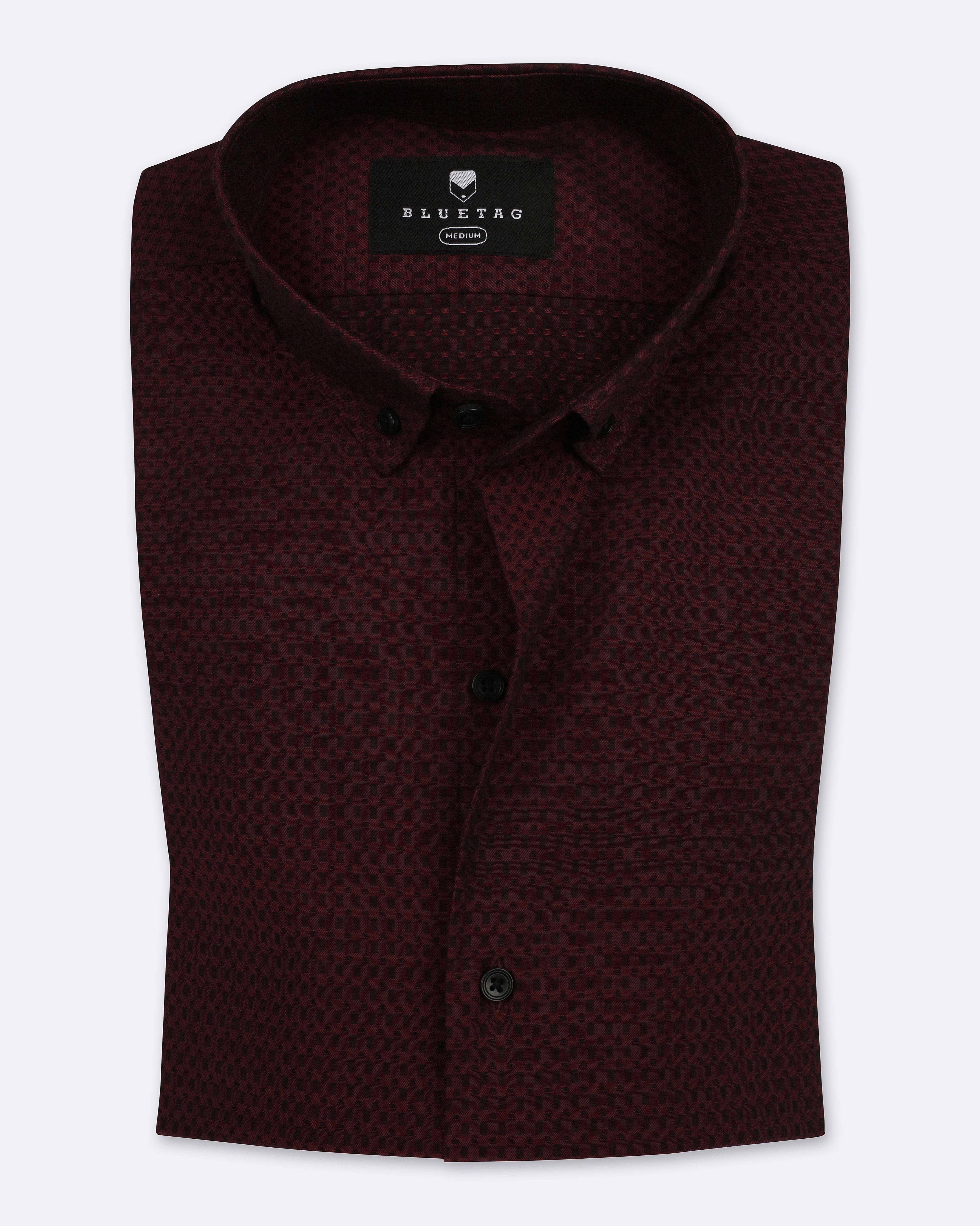 Maroon & Black Self Textured Shirt