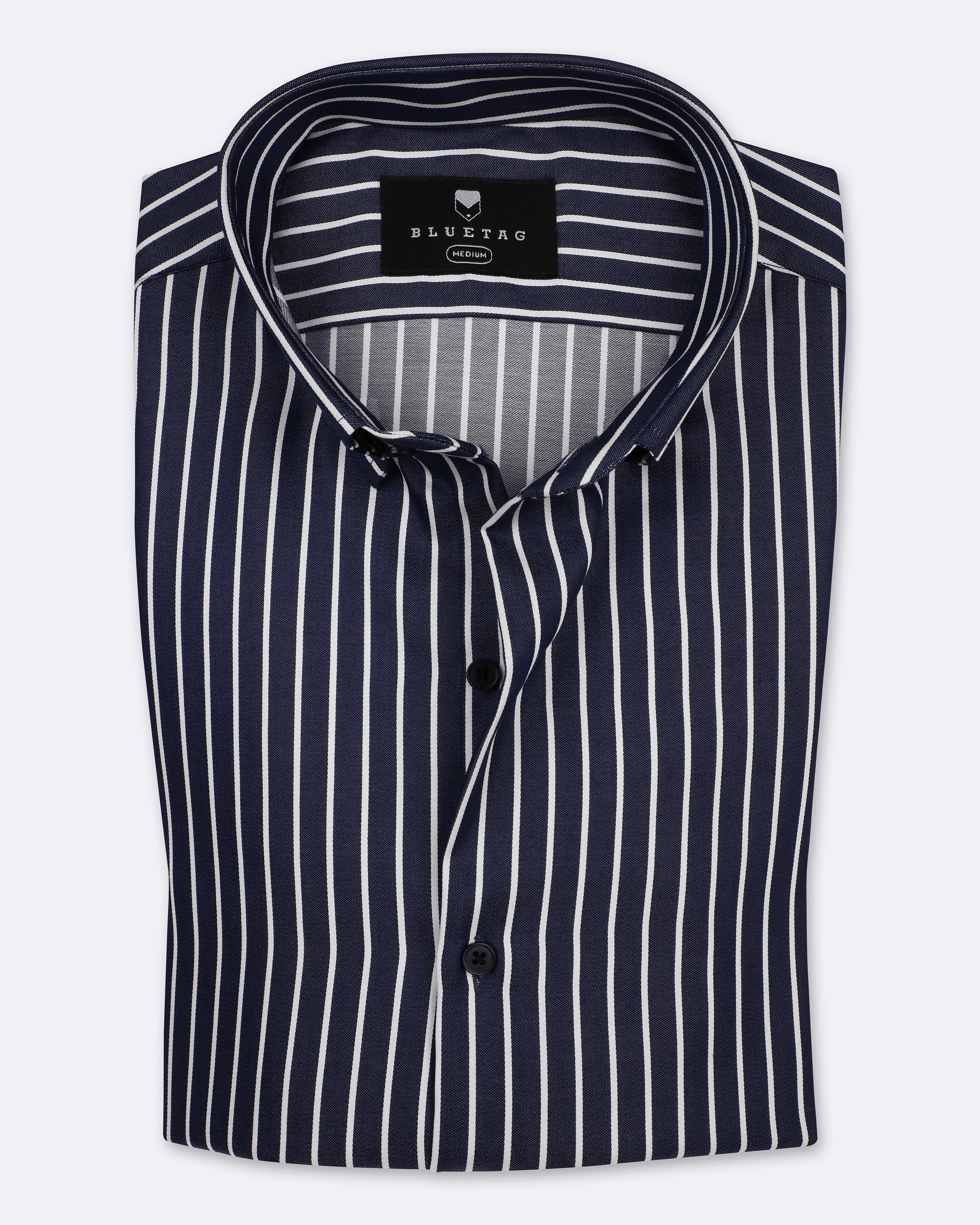 Denim Blue & White Striped Shirt