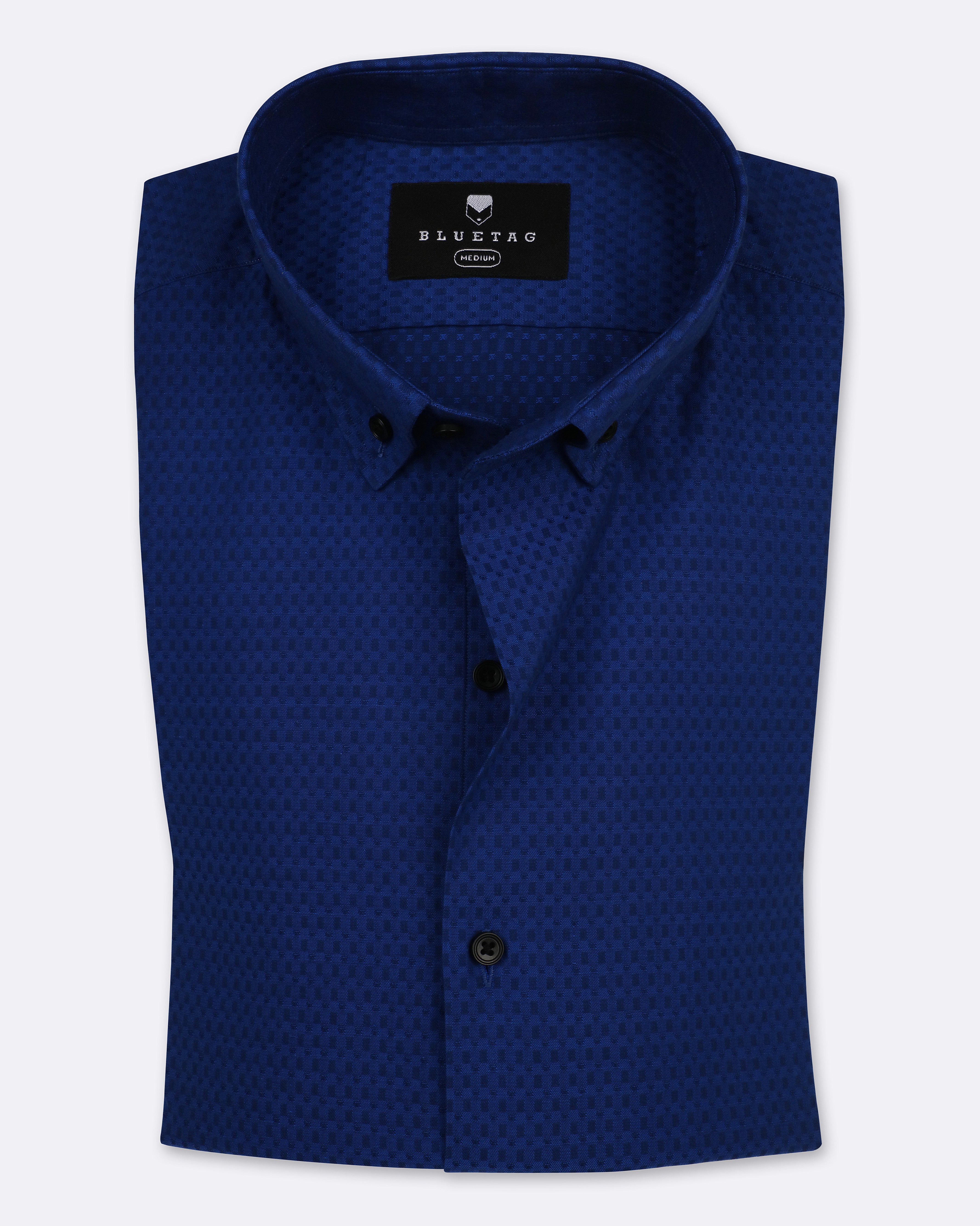 Royal Blue & Black Self Textured Shirt