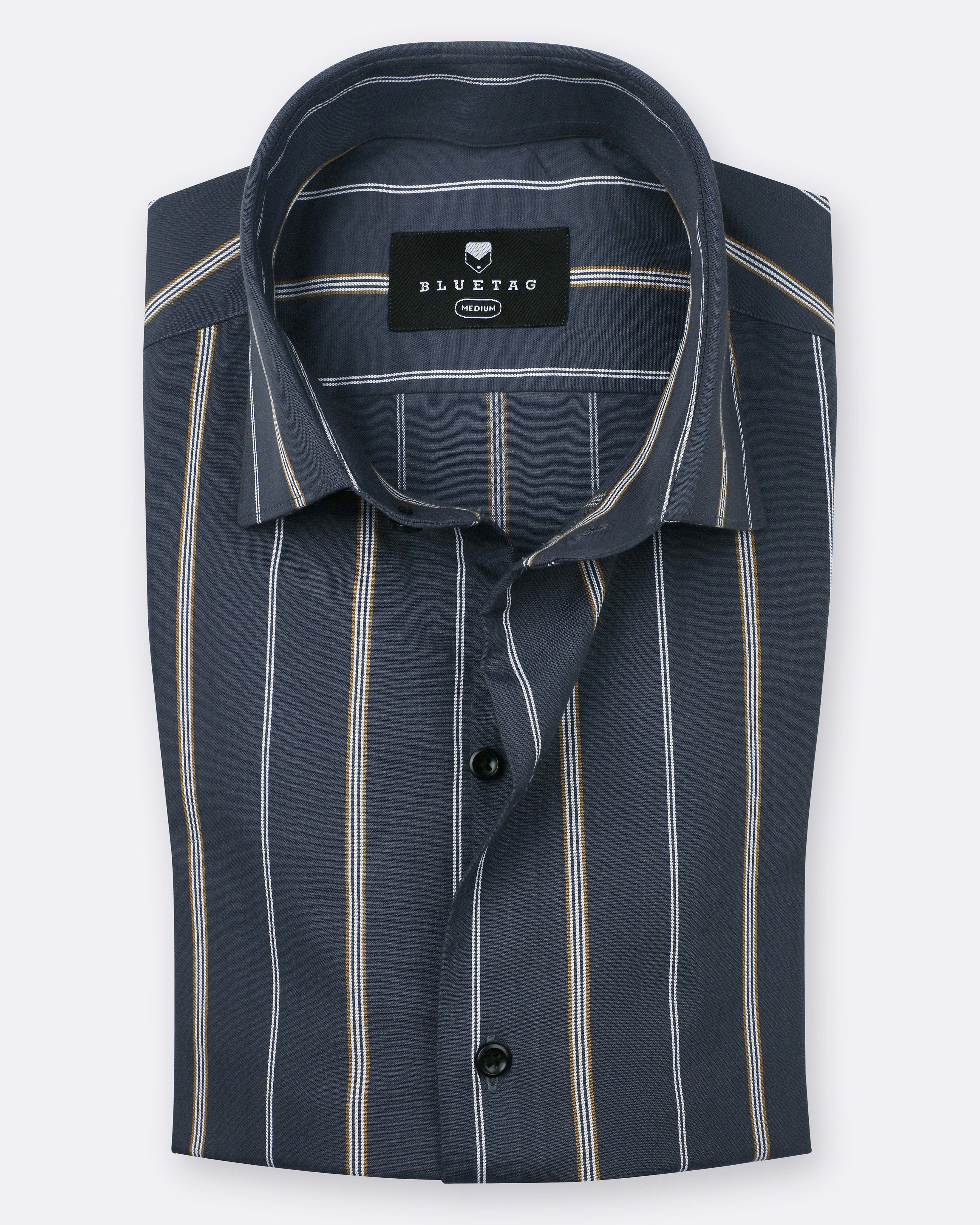 Midnight Grey & White Bold Striped Shirt