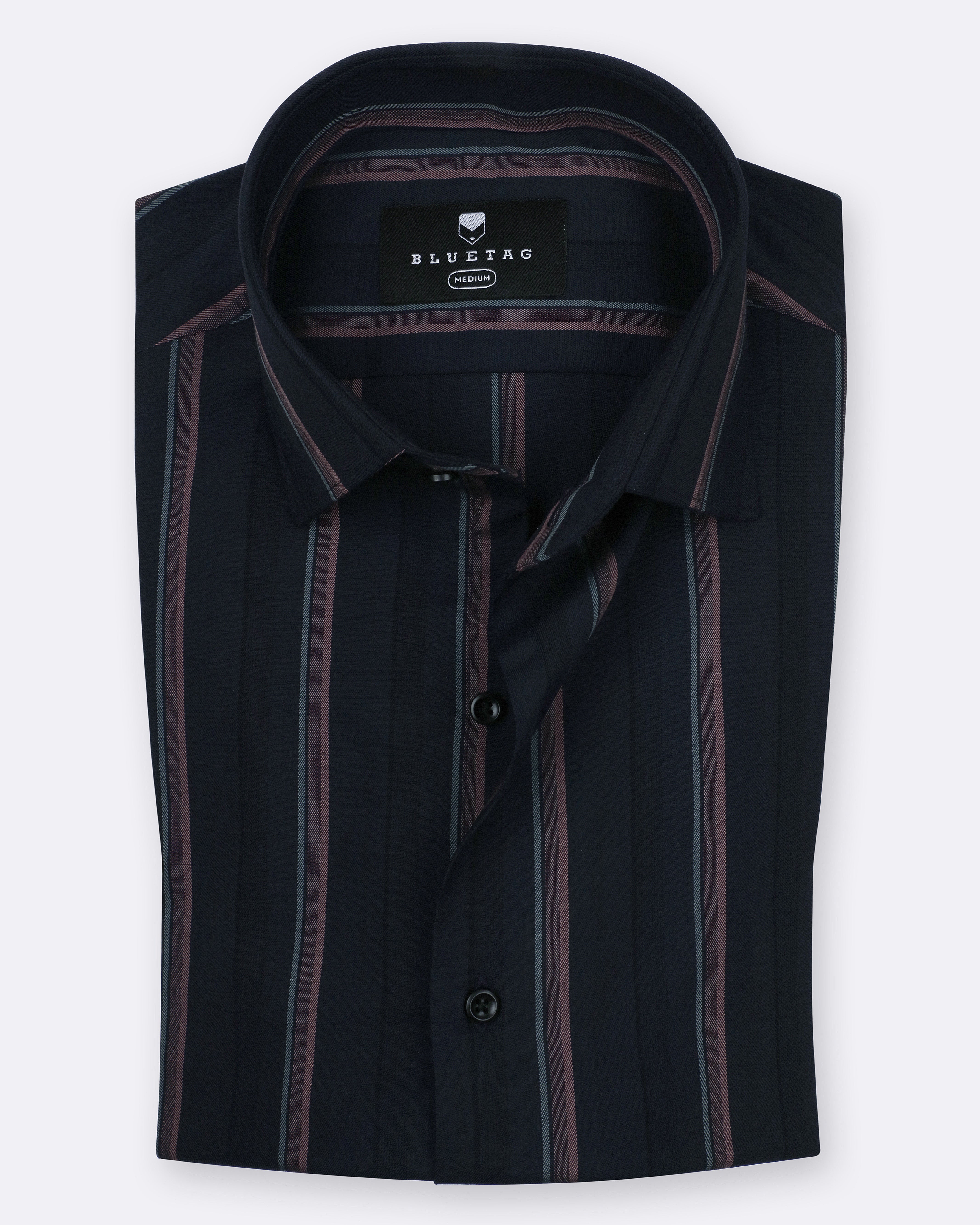 Navy & Pink Broad Striped Shirt
