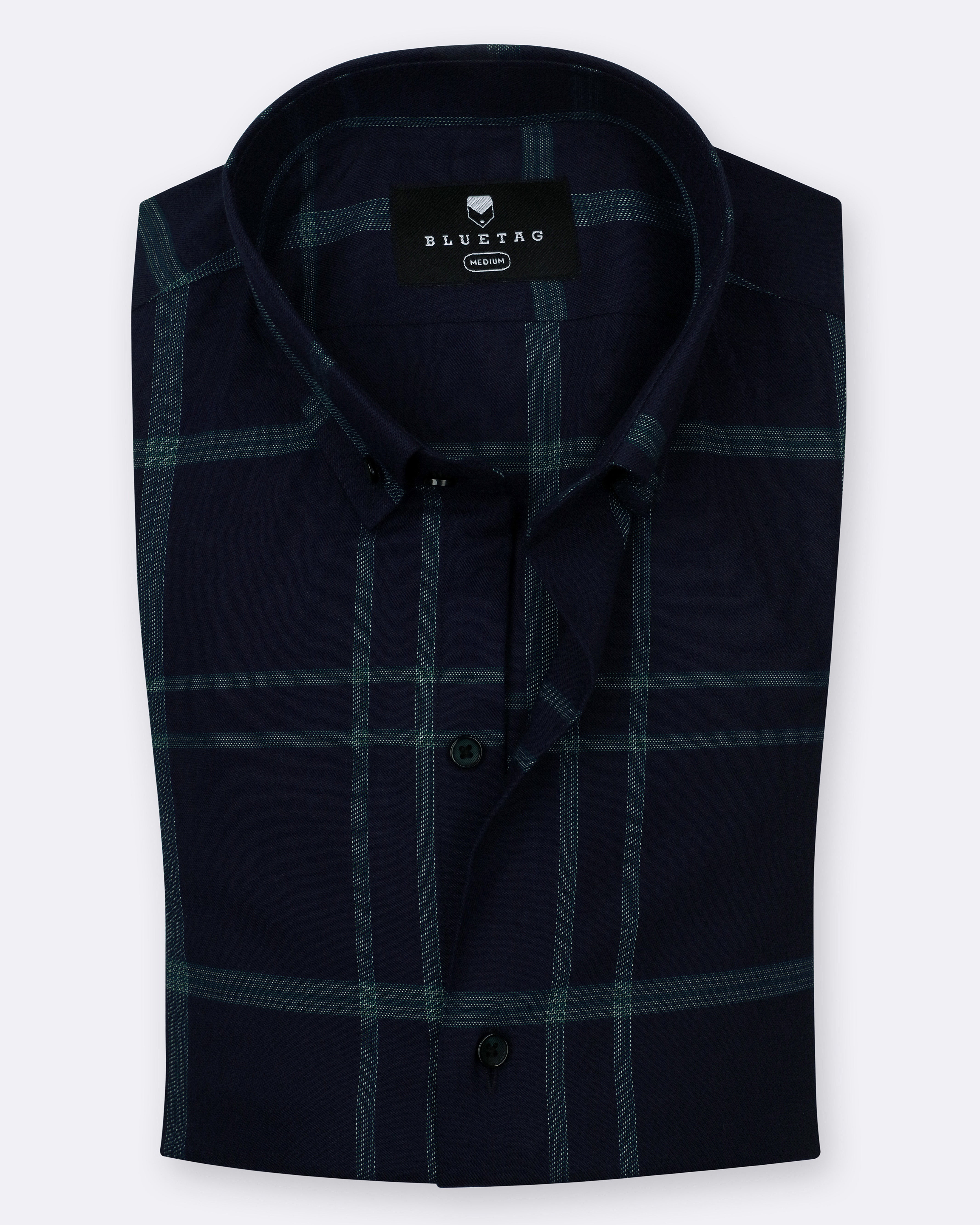 Deep Navy & Green Windowpane Checkered