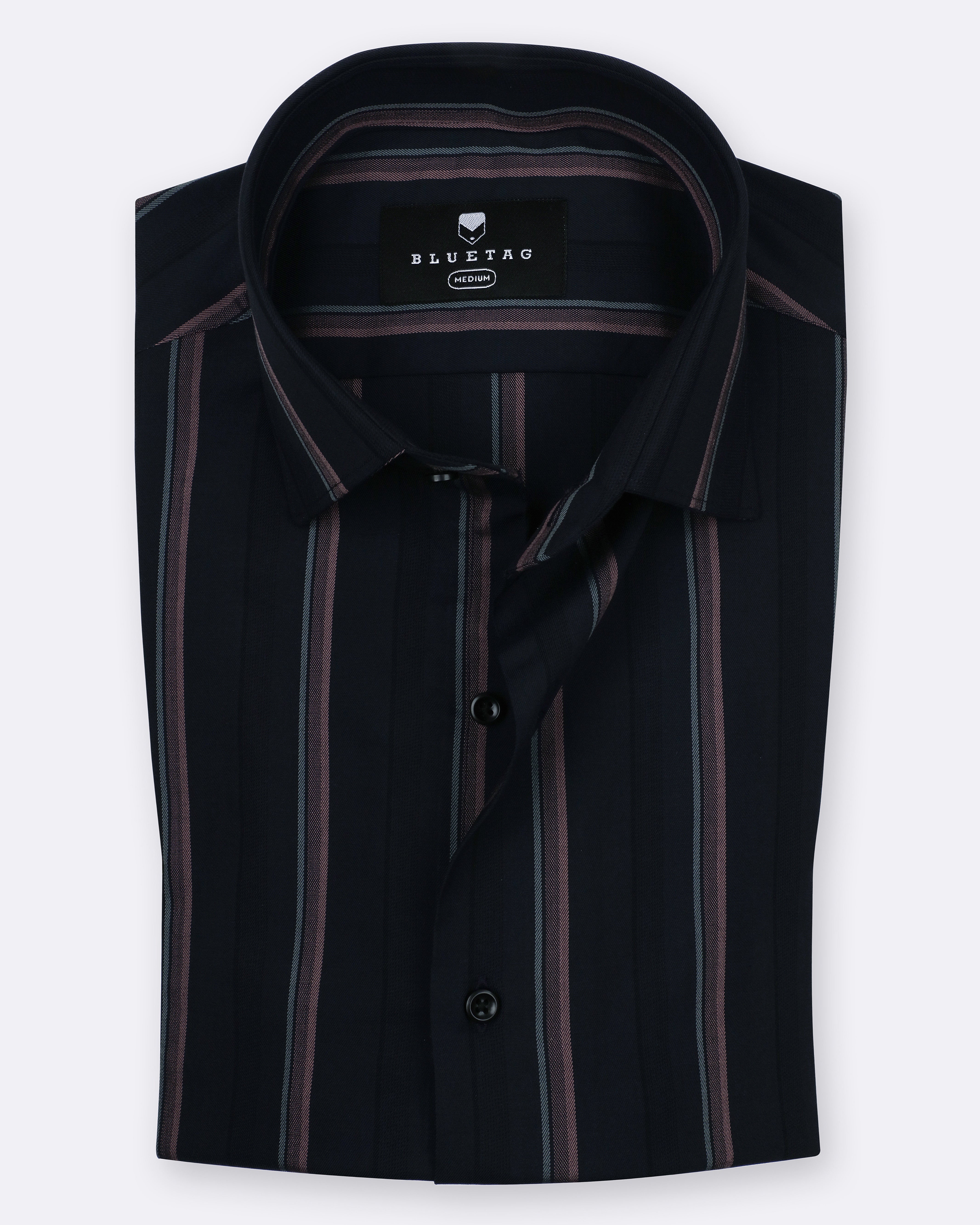 Navy & Pink Broad Striped Shirt