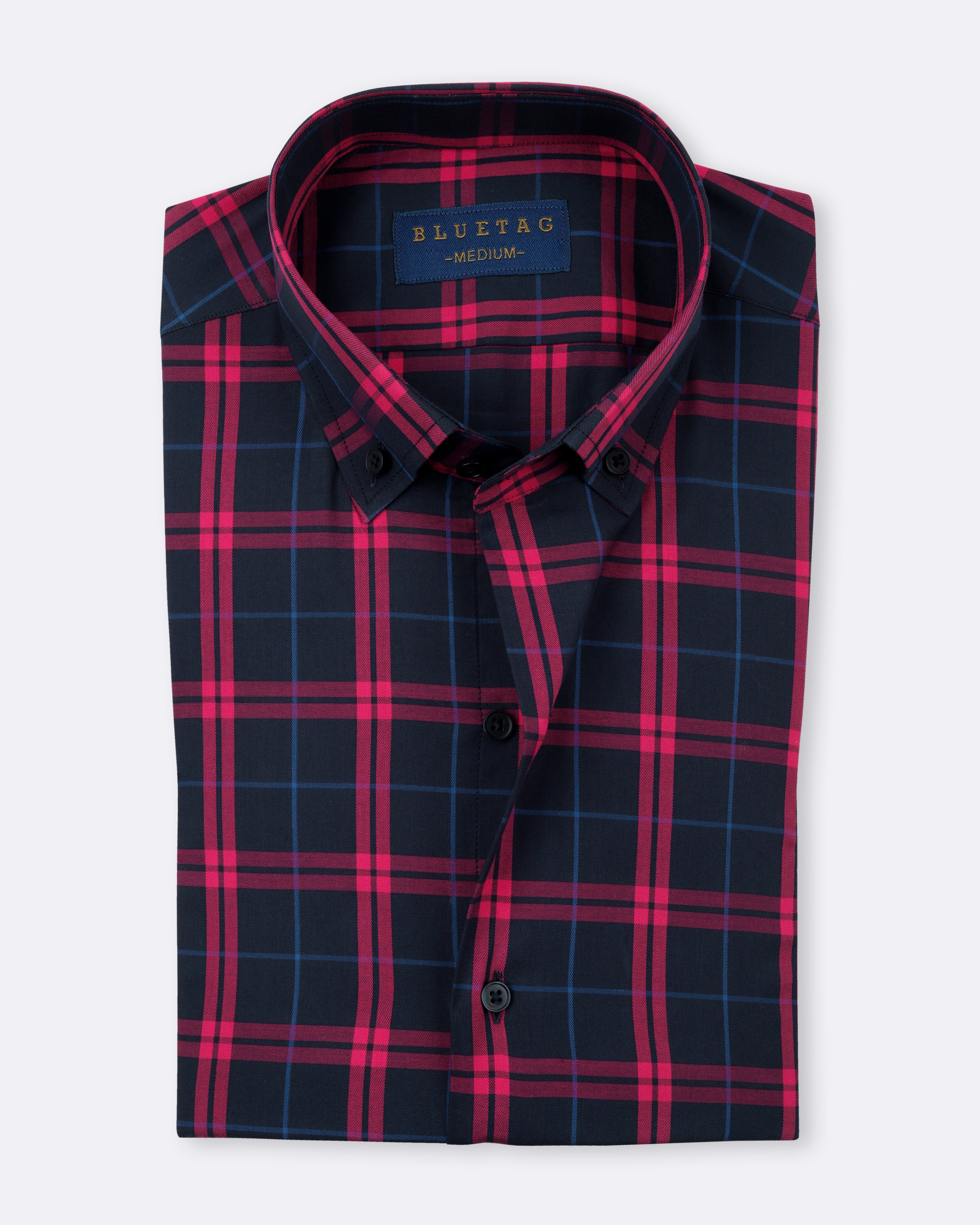 Dark Navy & Red Grid Checkered