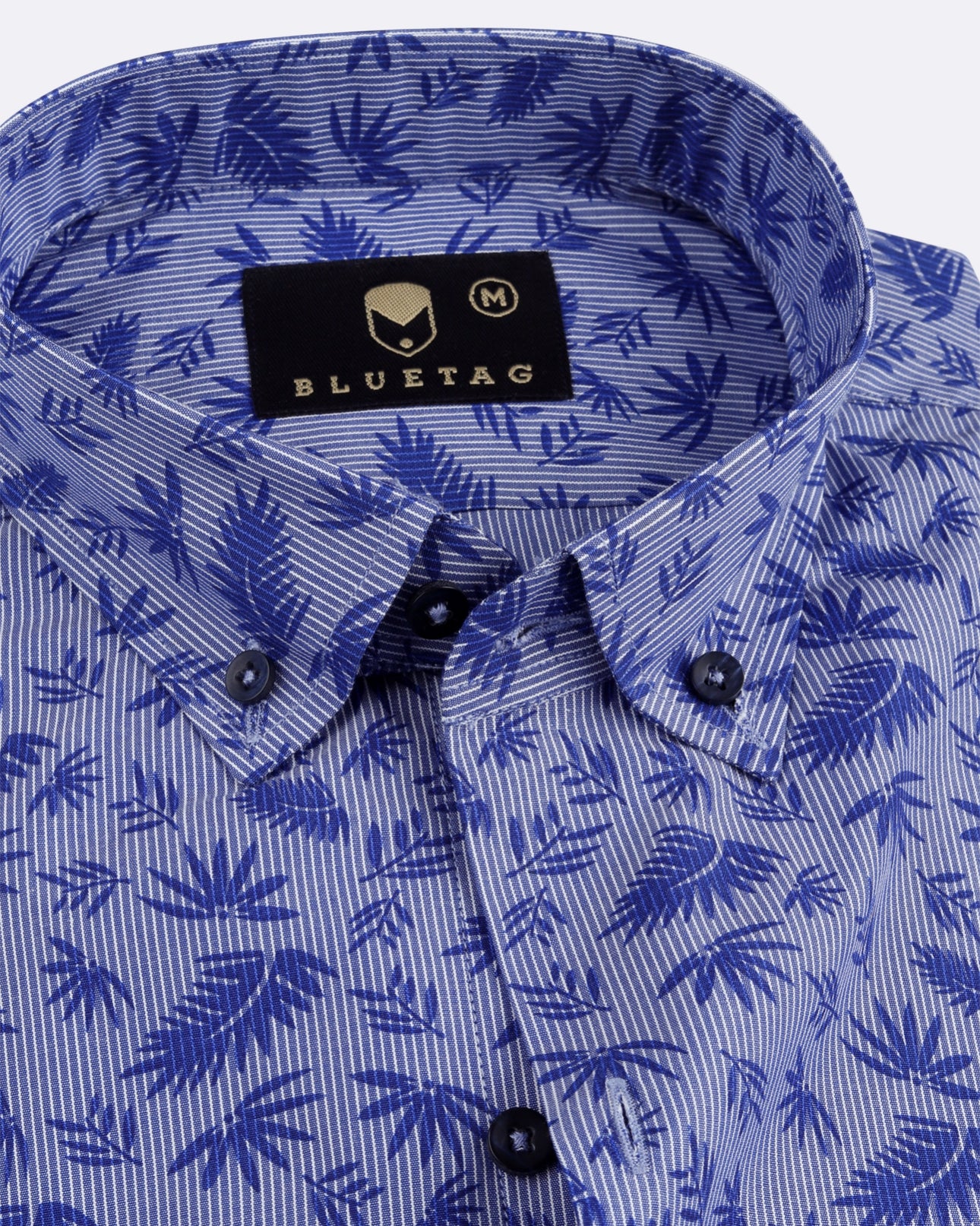 Blue Tropical Leaf Printed Shirt