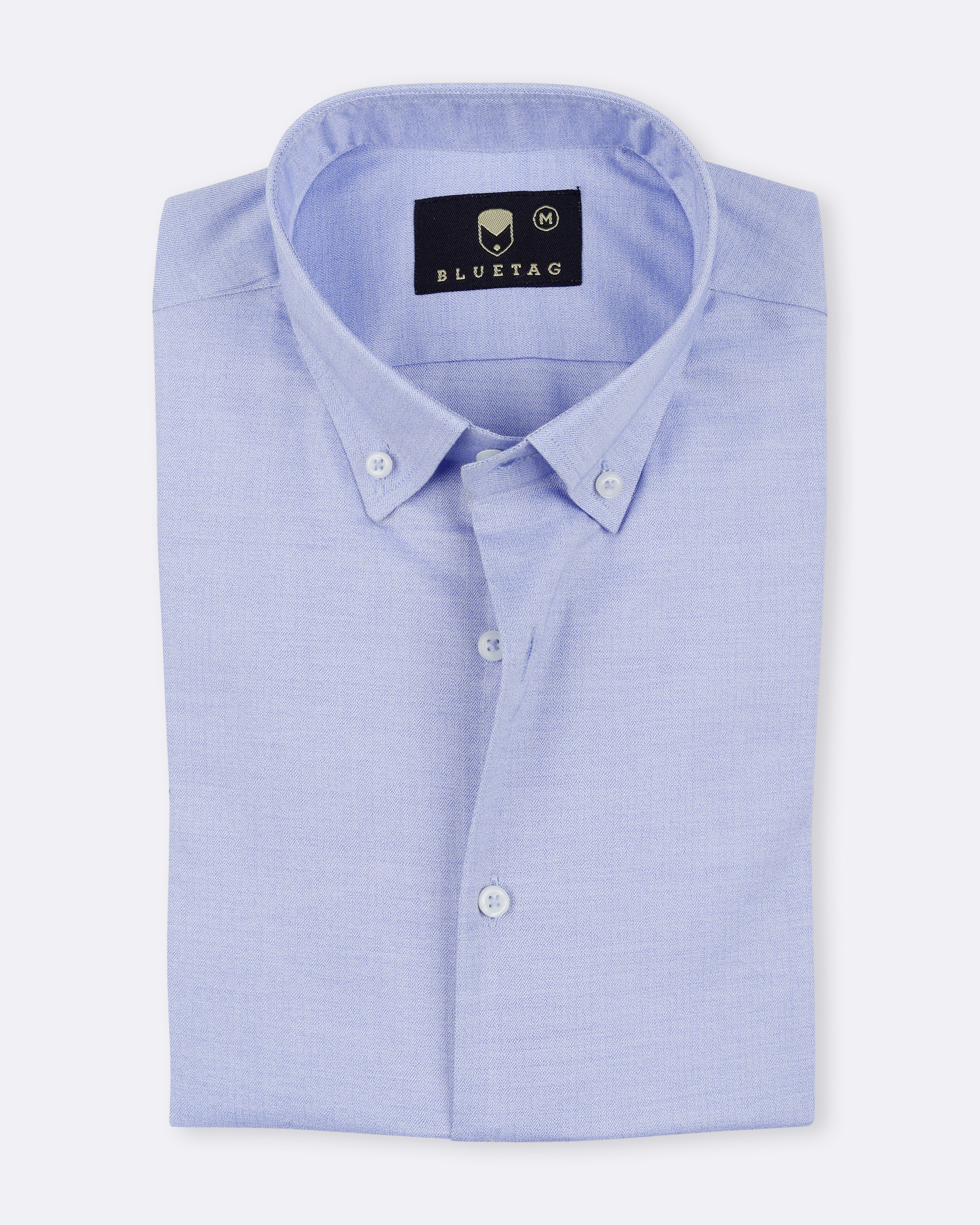 Sky Blue Herringbone Solid Shirt