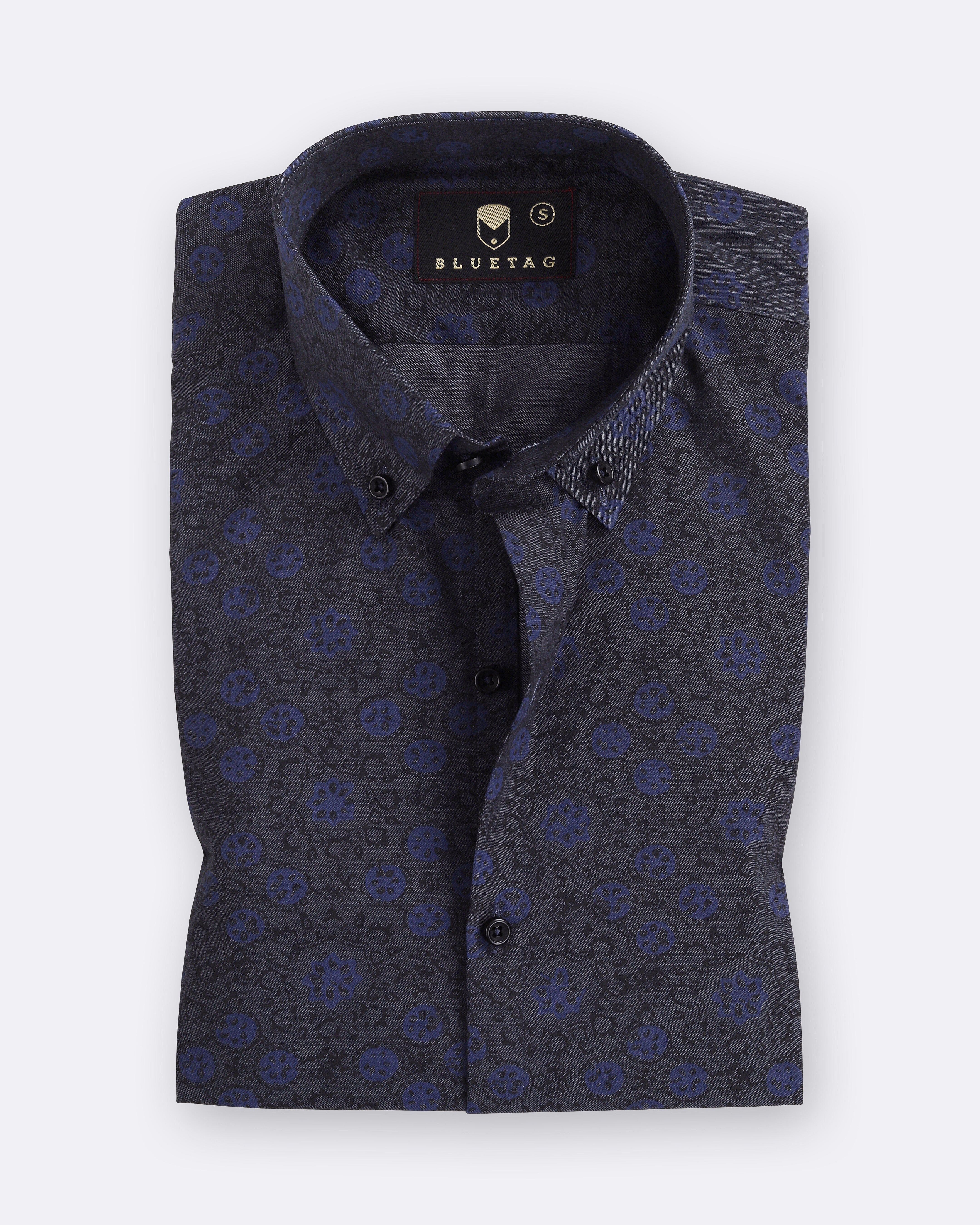 Shadow Blue Elegant Floral Shirt
