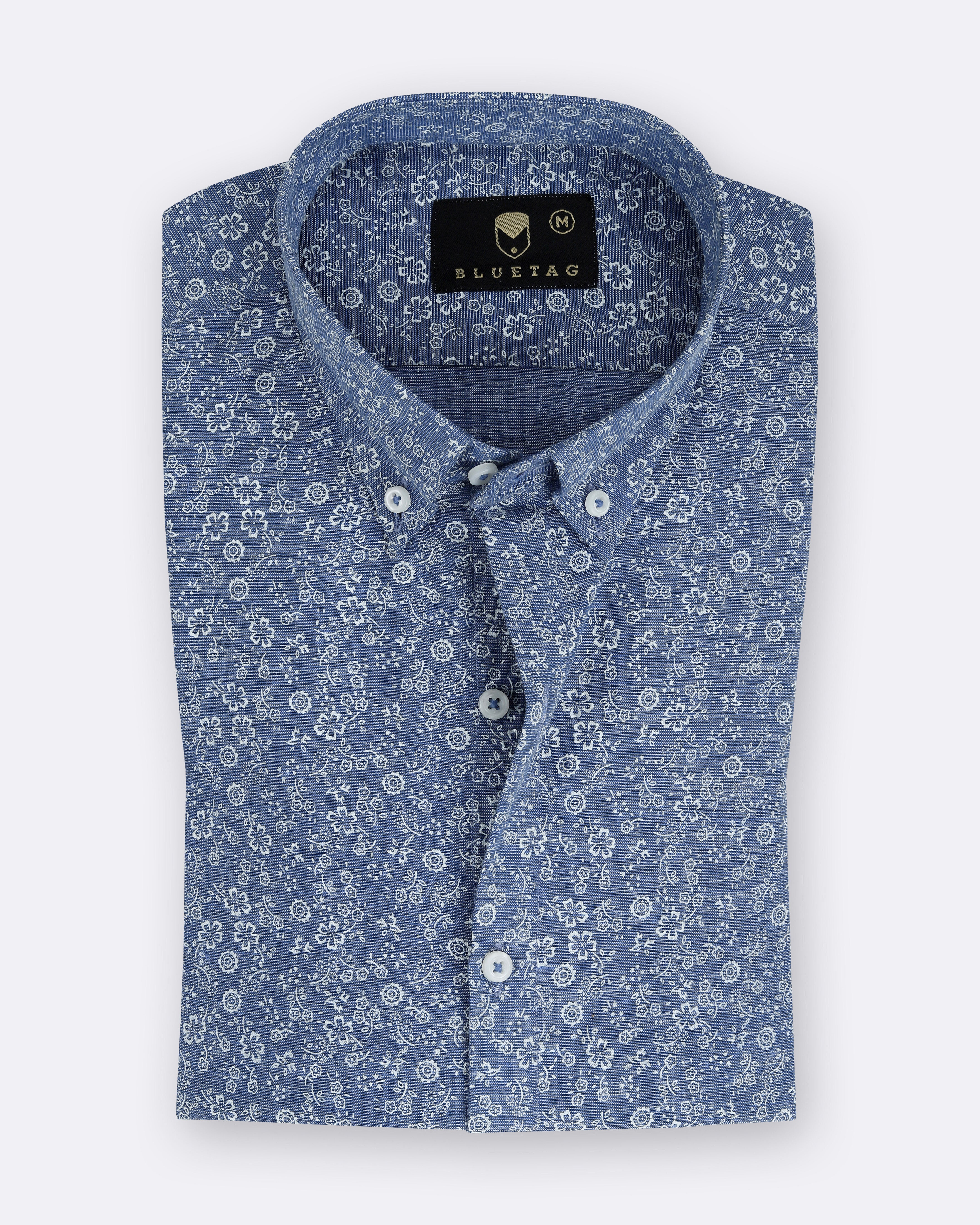 Denim Sky White Floral Printed Shirt