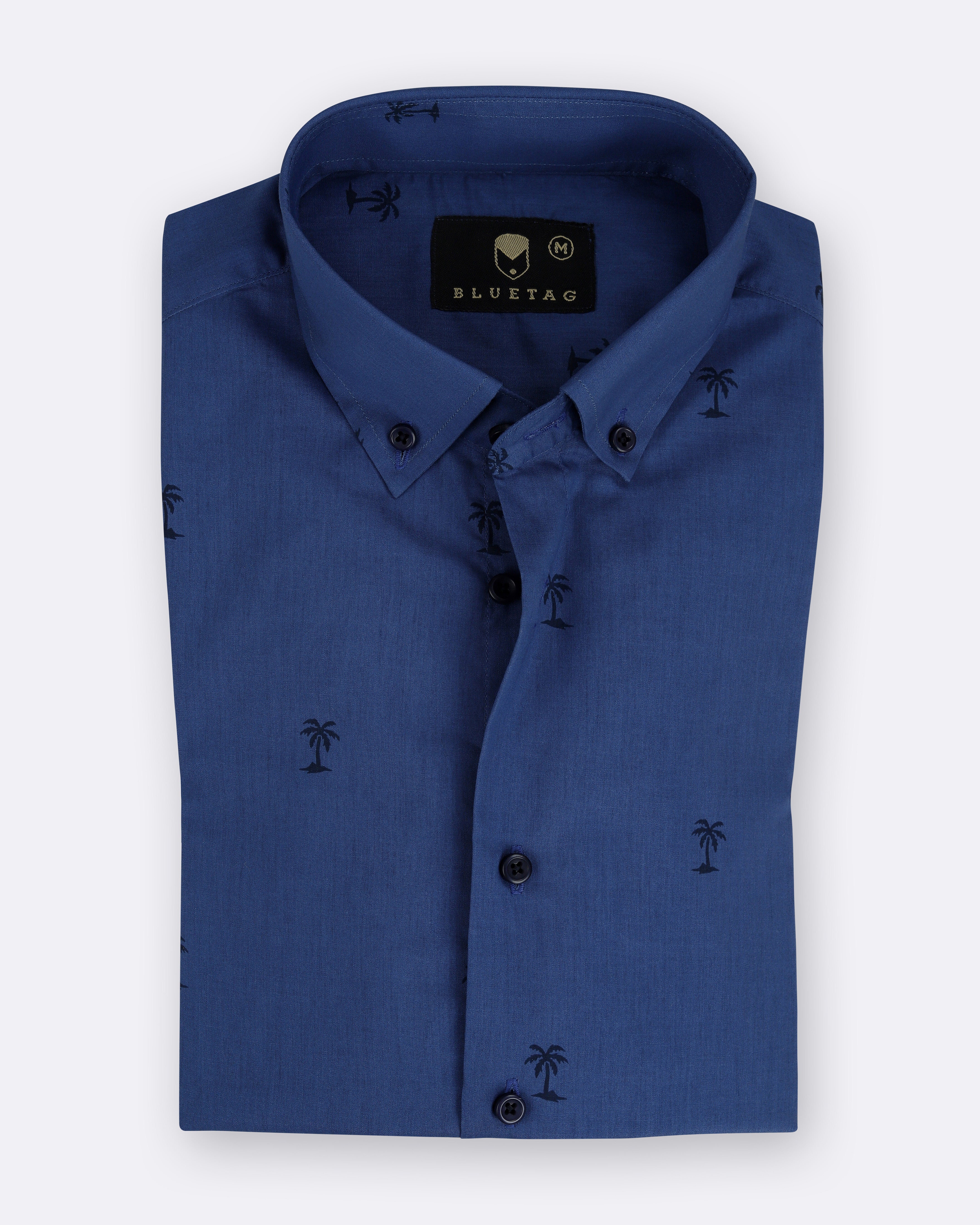 Island Navy Palm Printed Shirt