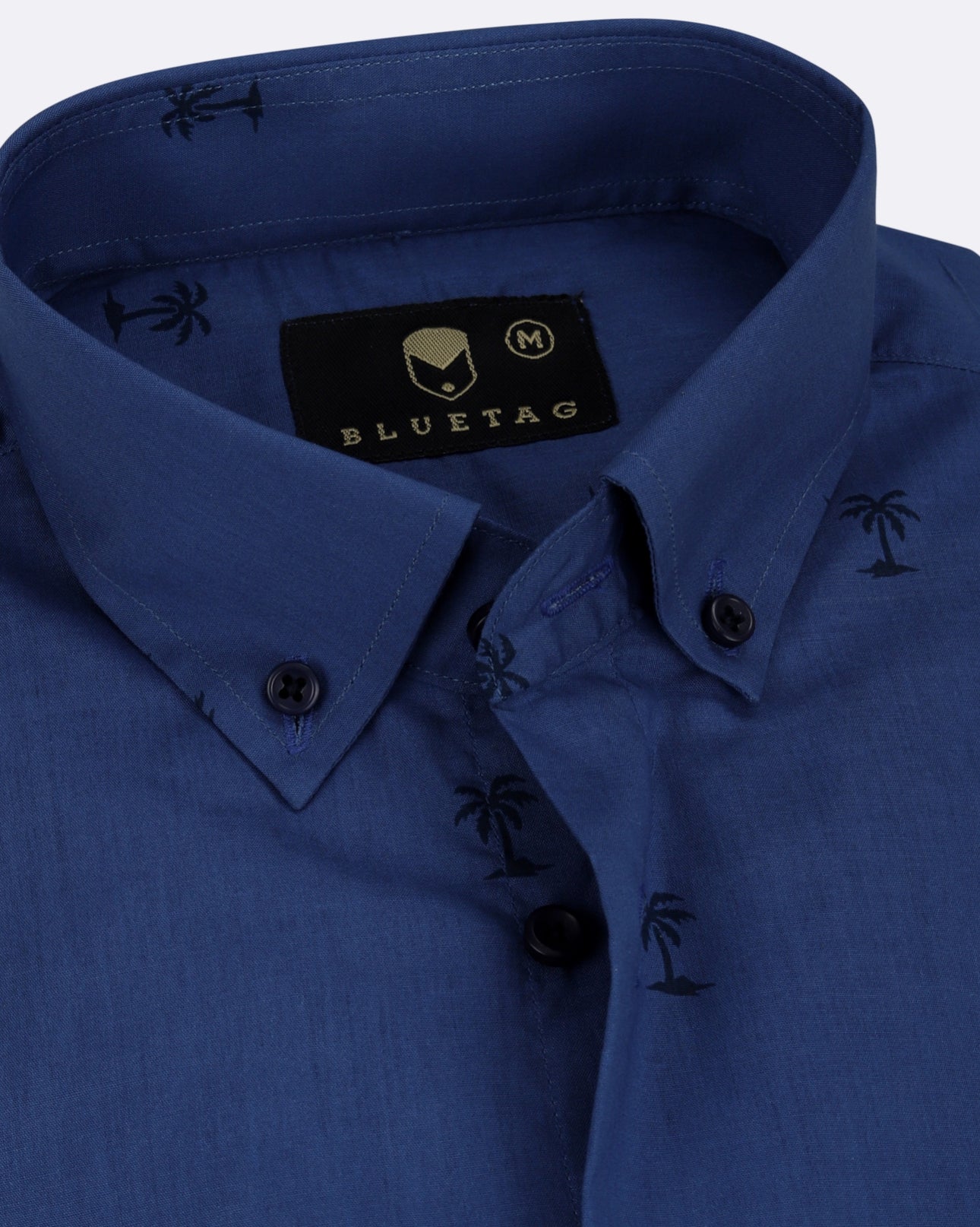Island Navy Palm Printed Shirt
