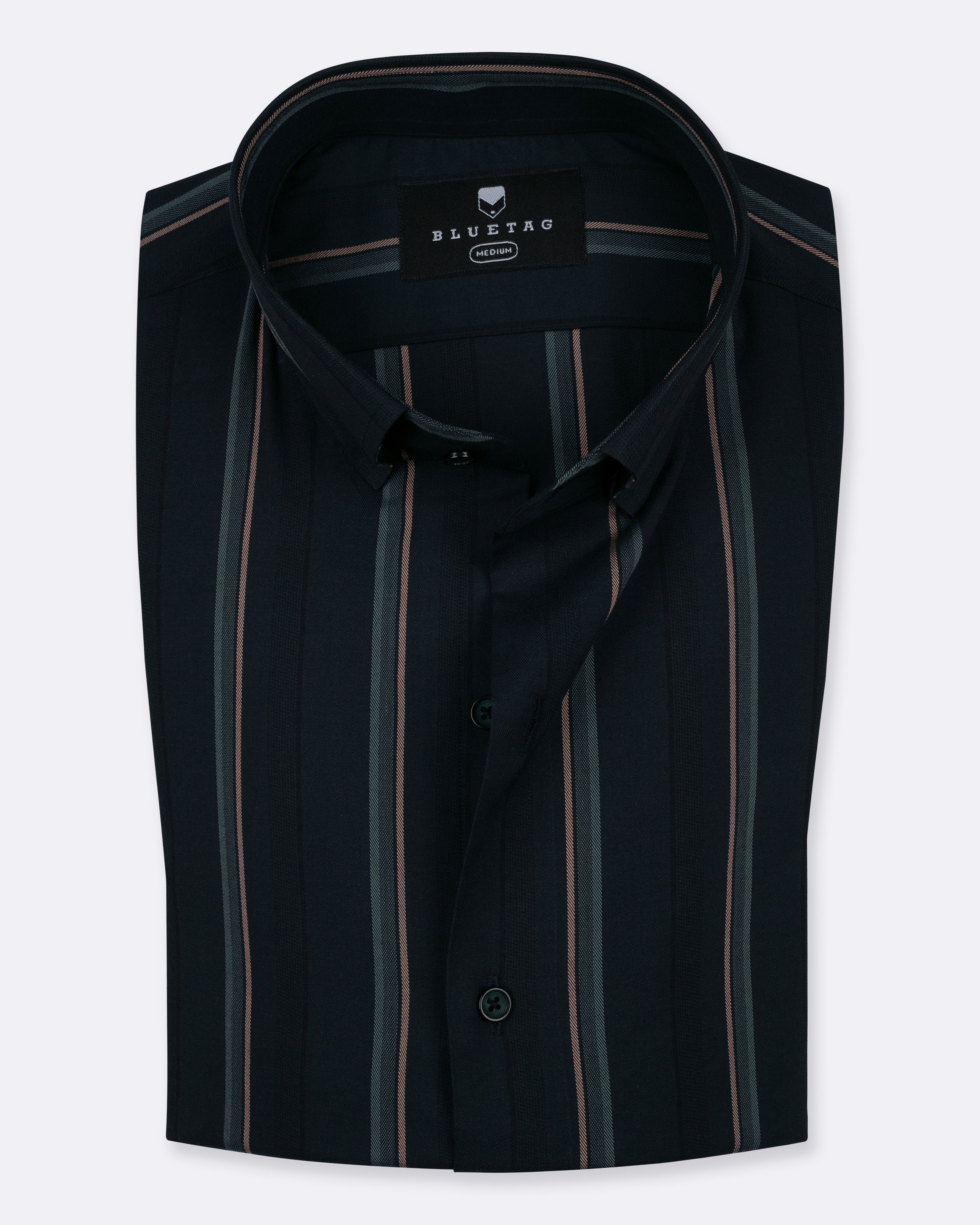 Navy & Green Broad Striped Shirt